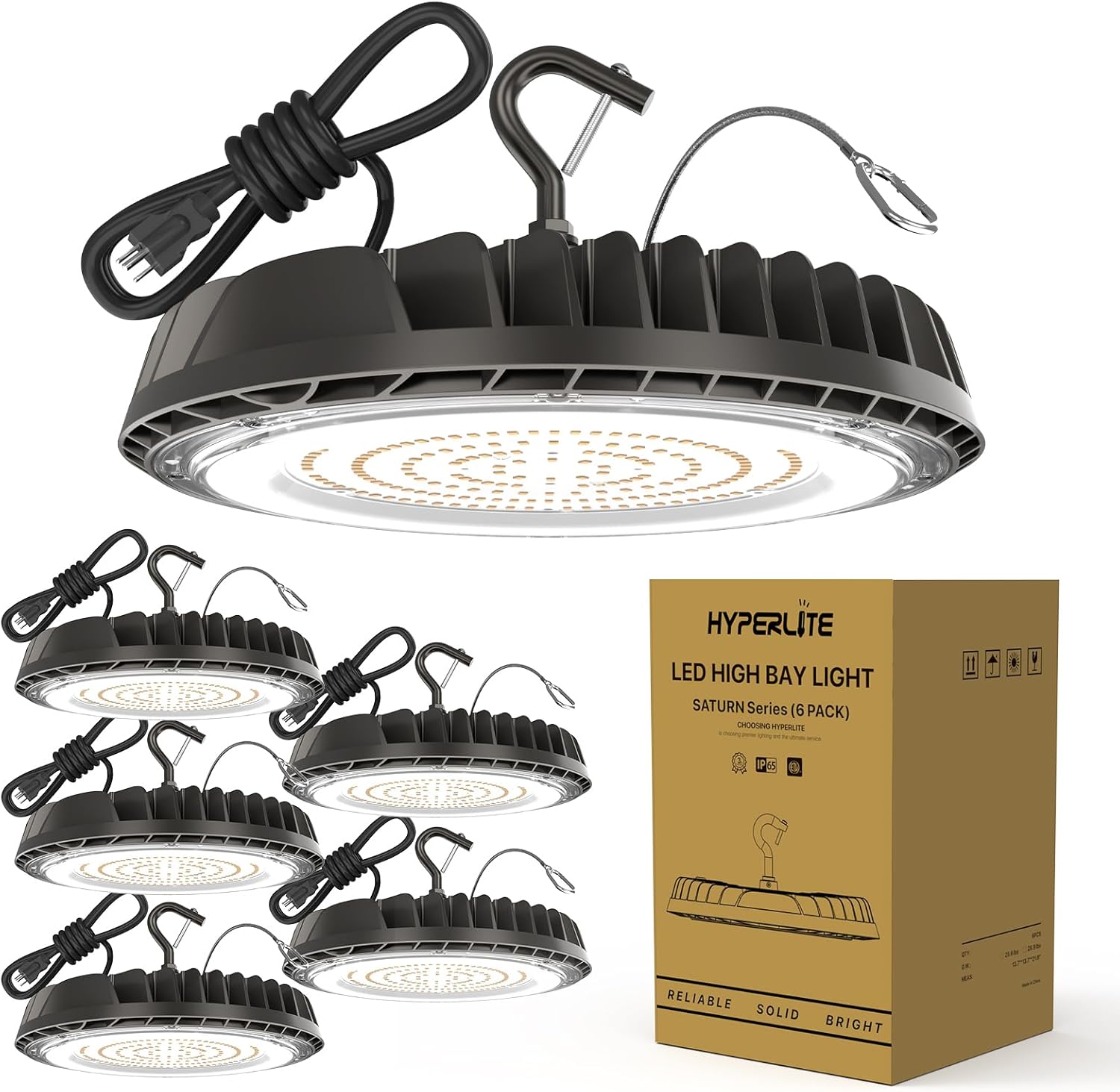 HYPERLITE High Bay LED Lights 100W, 6Packs LED High Bay Light 14000LM, LED UFO L...