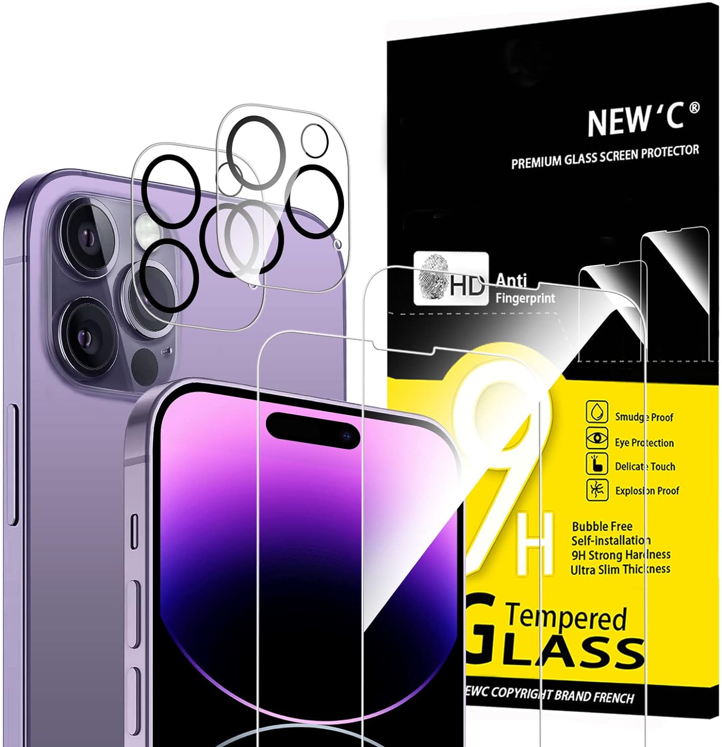 NEW'C 4 Pack, 2 Pack Screen Protector for iPhone 14 Pro Max [6.7 inch] + 2 Pack...