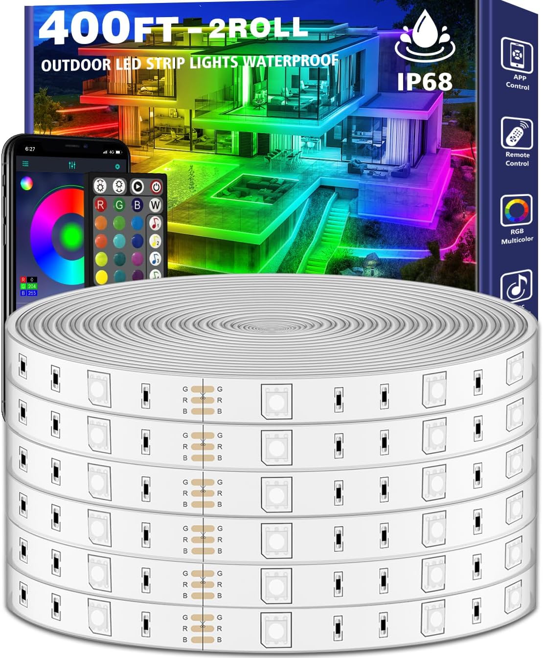 400ft Outdoor LED Strip Lights Waterproof,IP68 Outside Led Light Strips Waterpro...