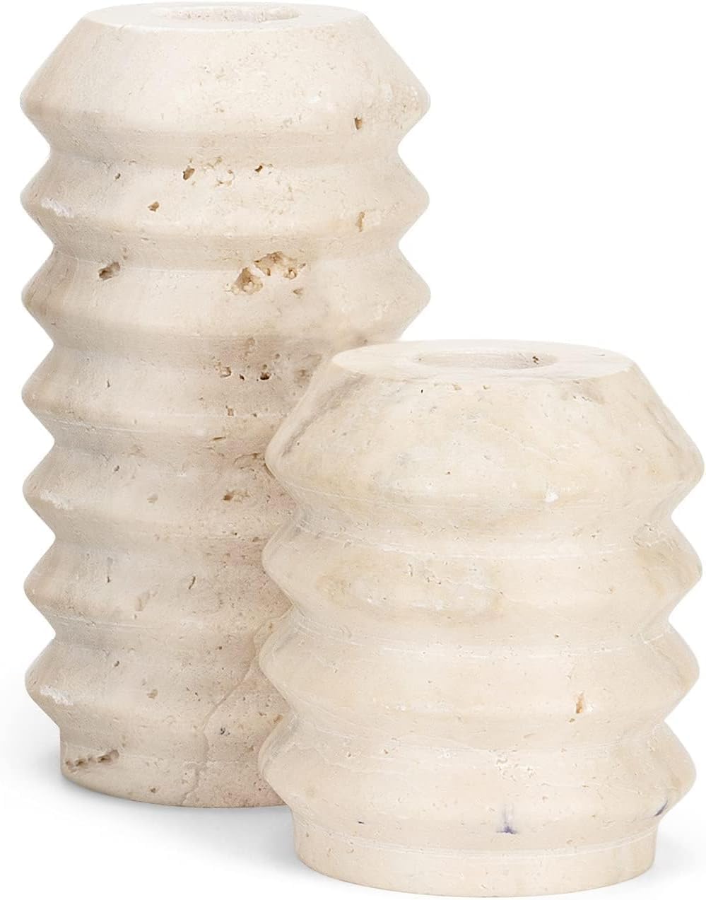 WORHE Candle Holder True Natural Travertine Stone 0.4" Thick, Set of 2 Premium M...