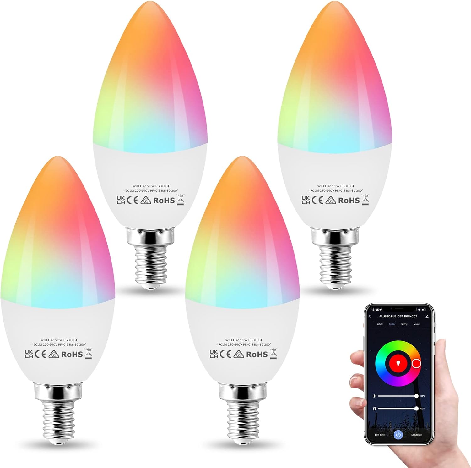 ALUSSO LIGHTING Smart Bulb, Alexa LED Light Bulbs, C37 E14 Colour Changing Light...