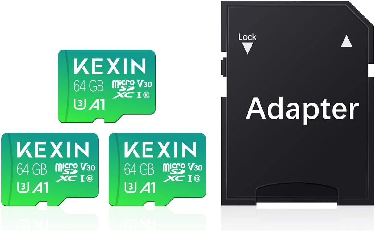 KEXIN 3 Pack Micro SD Card 64GB MicroSDXC with SD Adapter, A1, U3, V30, C10 Micr...
