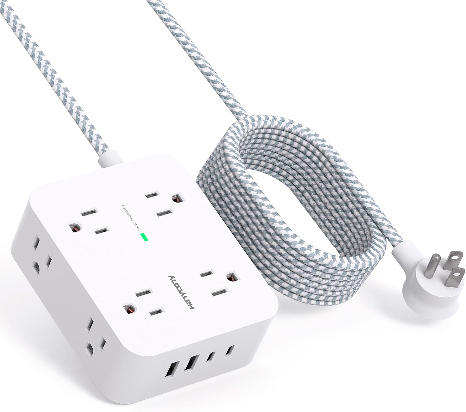 10 Ft Surge Protector Power Strip, Extension Cord with 8 AC Outlets 4 USB (2 USB...