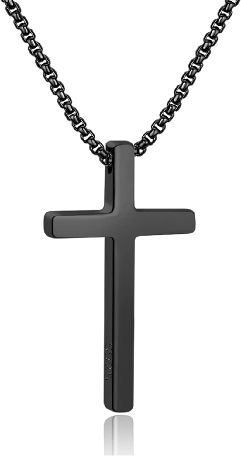 M MOOHAM Cross Necklace for Men, Silver Black Gold Stainless Steel Plain Cross P...