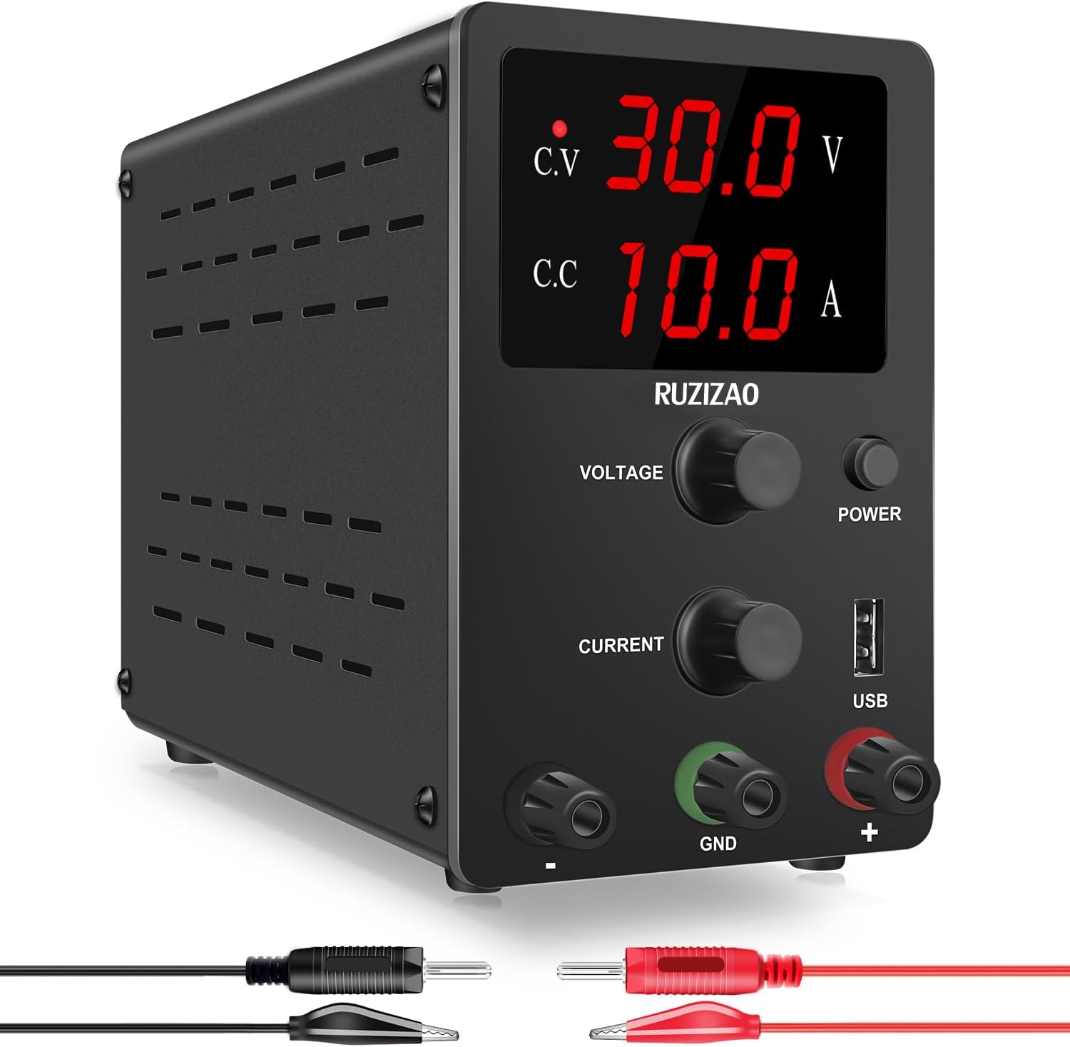RUZIZAO DC Power Supply Variable, 30V 10A Adjustable Regulated Bench Power Suppl...