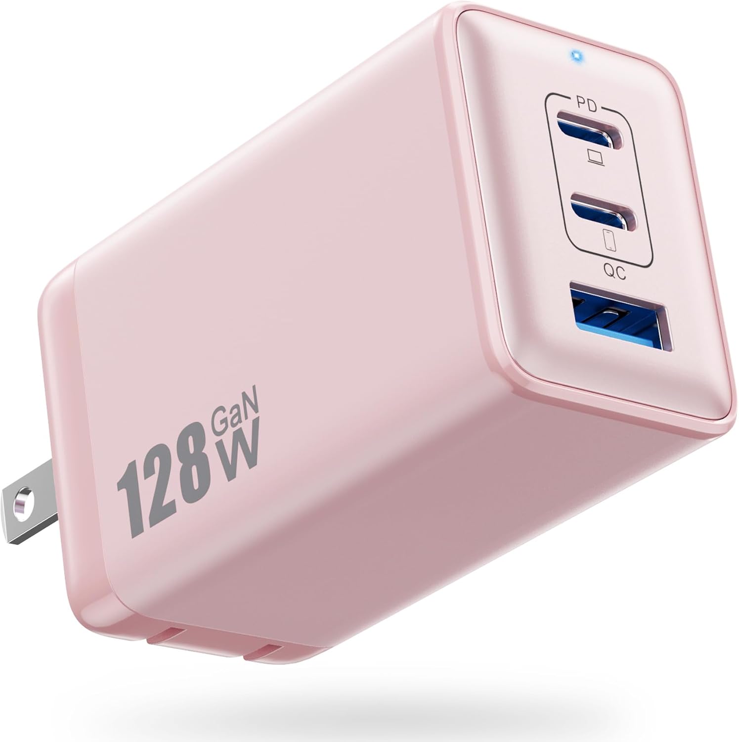 128W USB C Wall Charger,GaN III 3-Port Fast Charging Station,PD QC Foldable Char...