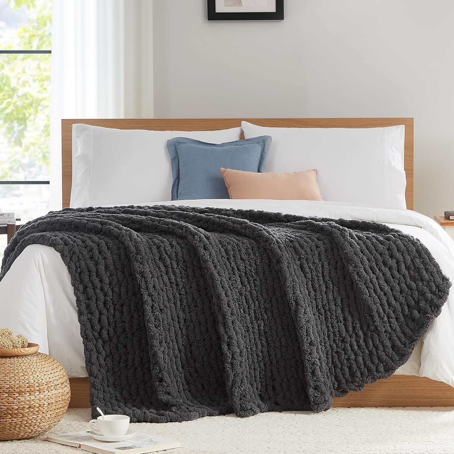L'AGRATY Chunky Knit Blanket Throw - Soft Chunky Throw Blanket 60x80: 100% Hand...