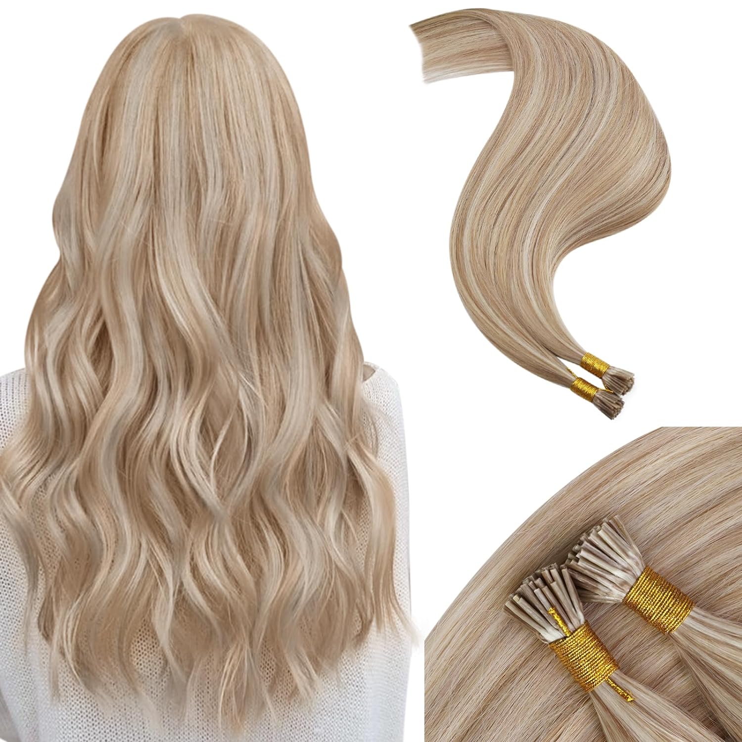 Moresoo Blonde I Tip Hair Extensions Human Hair Honey Blonde Itip Human Hair Ext...