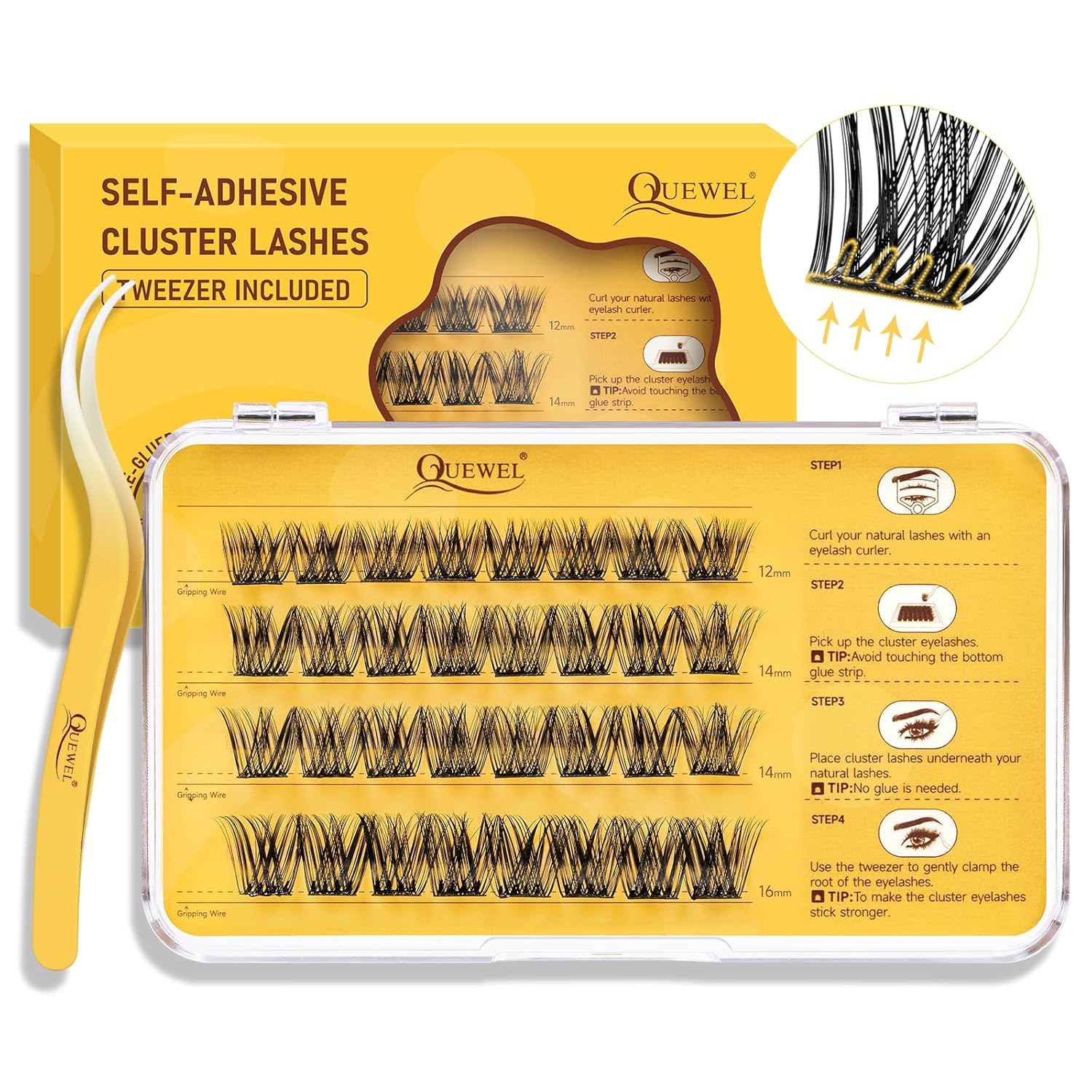 QUEWEL Self Adhesive Eyelashes Natural Look, No Glue Needed Lash Clusters with E...