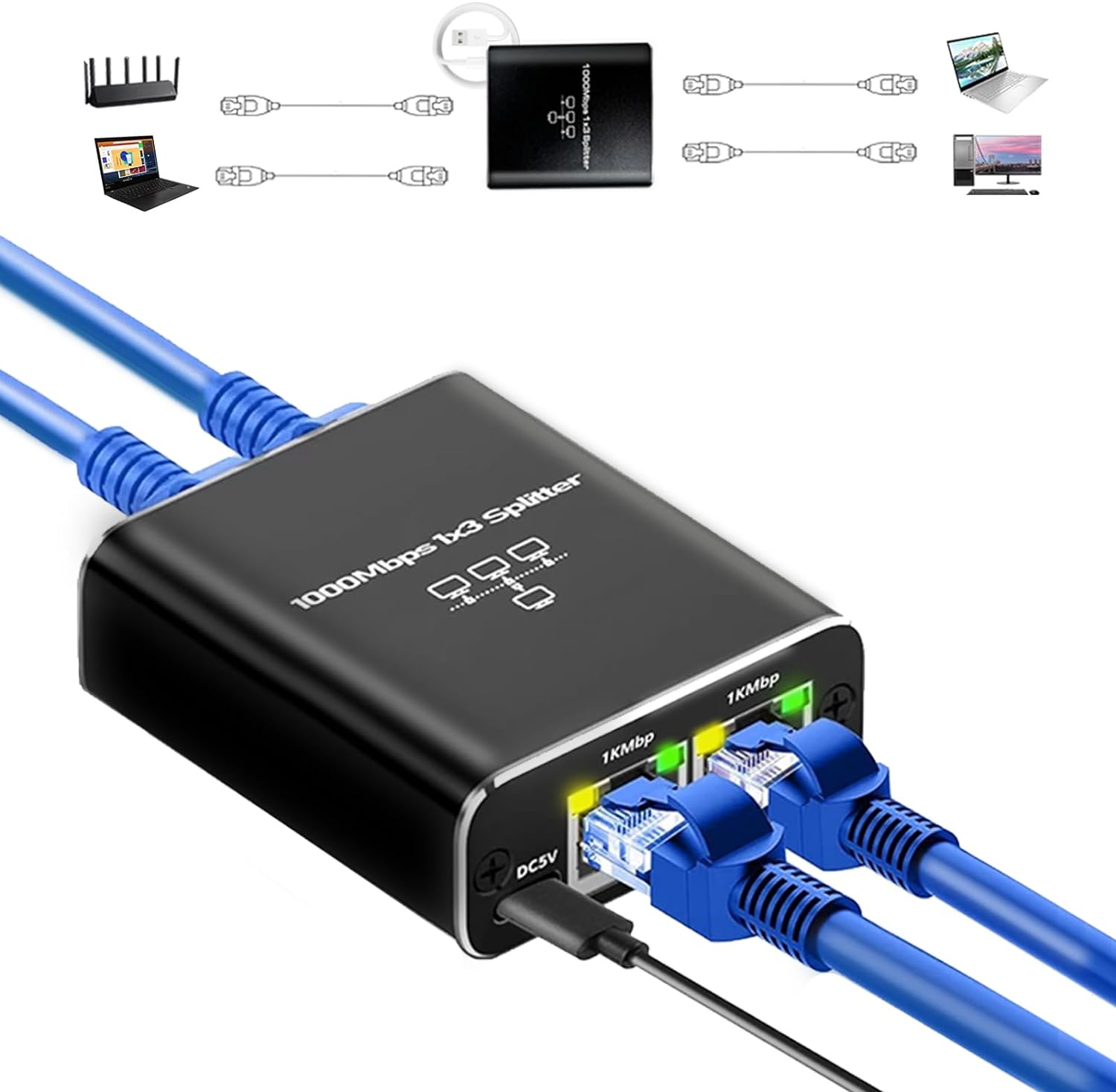 Ethernet Splitter High Speed Gigabit, 1000Mbps Eth...
