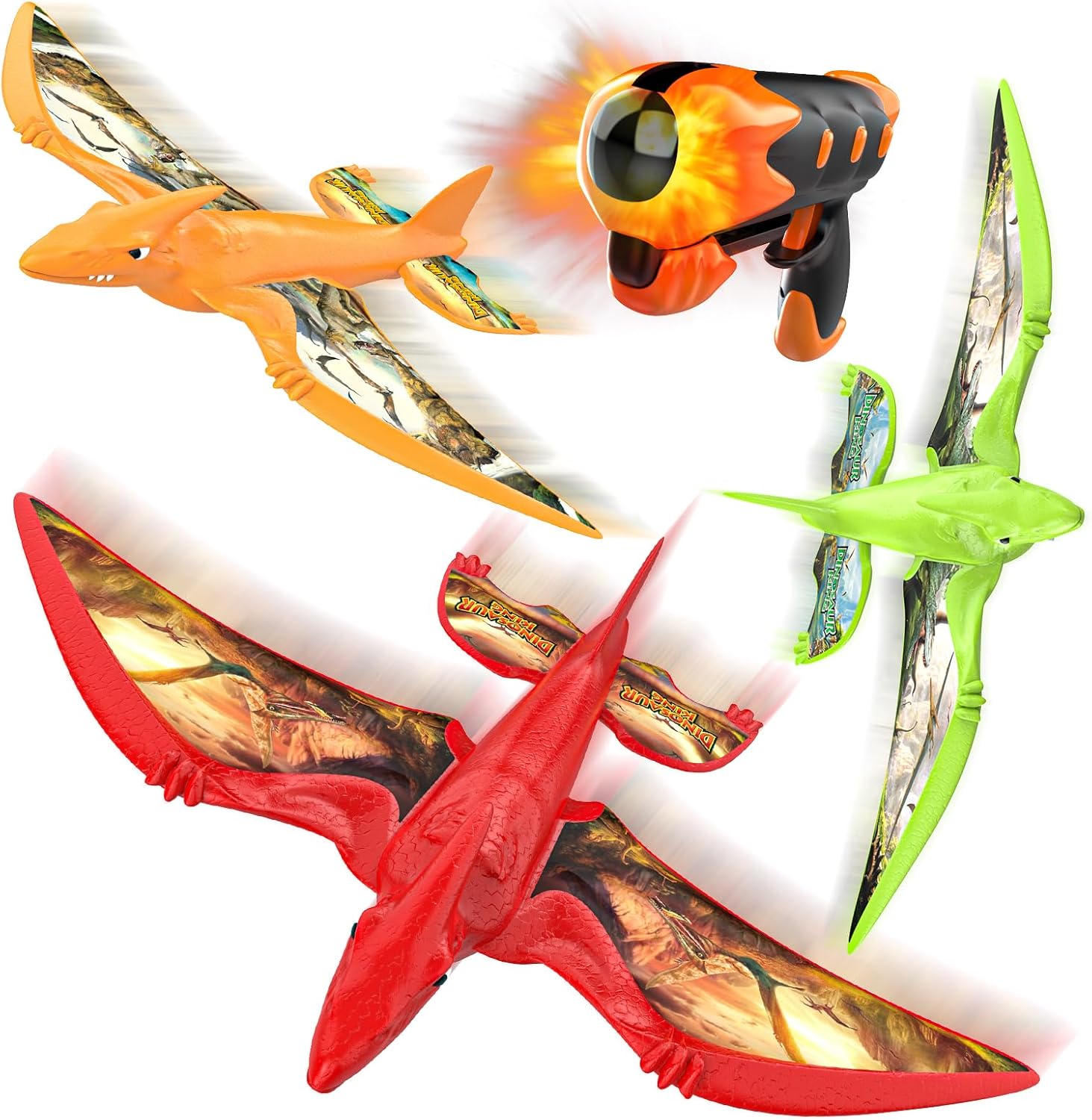 3 Pack Dinosaur Airplane Launcher Toys for Kids, Foam Airplanes for Kids Boys To...