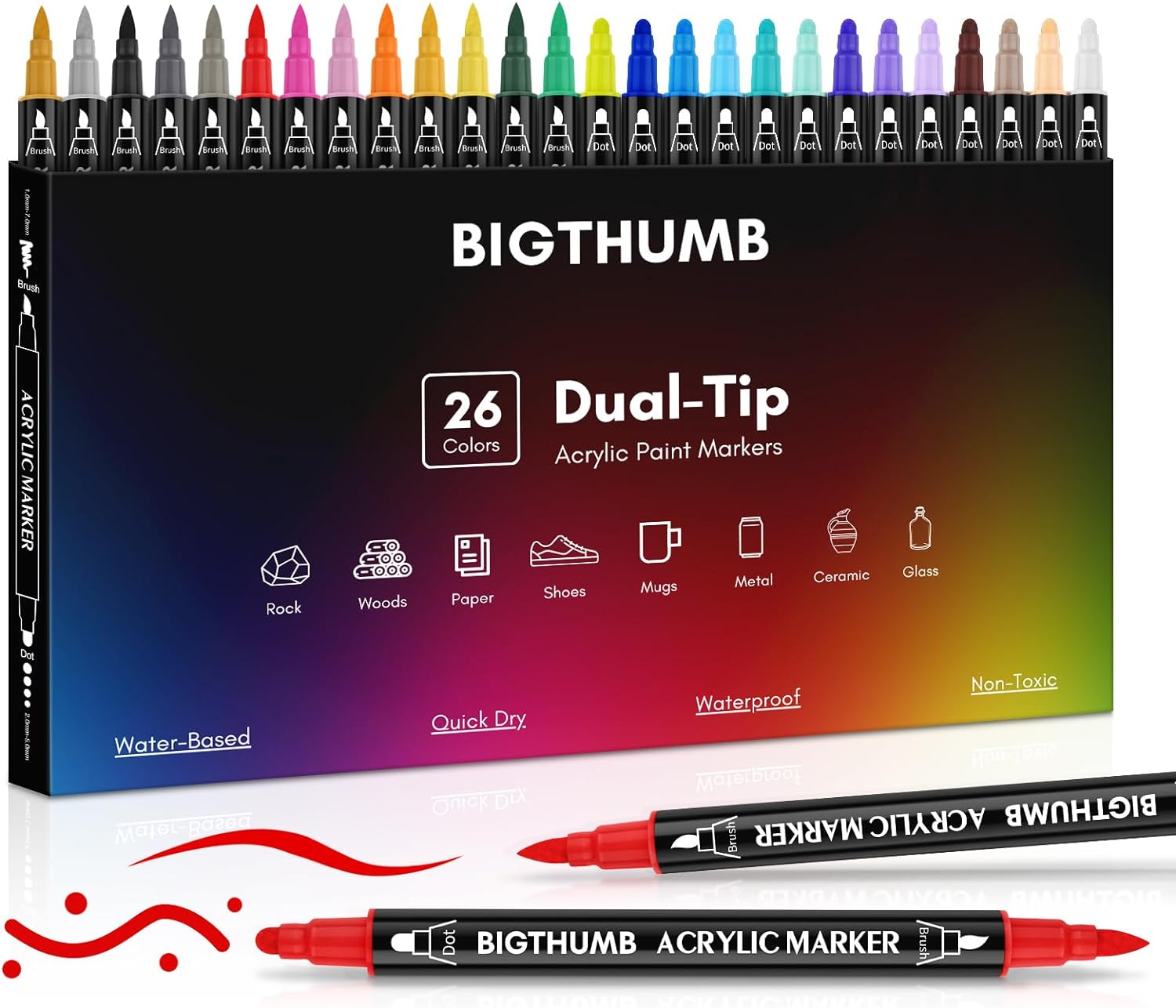 26 Colors Acrylic Paint Pens, Dual Tip Acrylic Paint Markers with Brush Tip and...