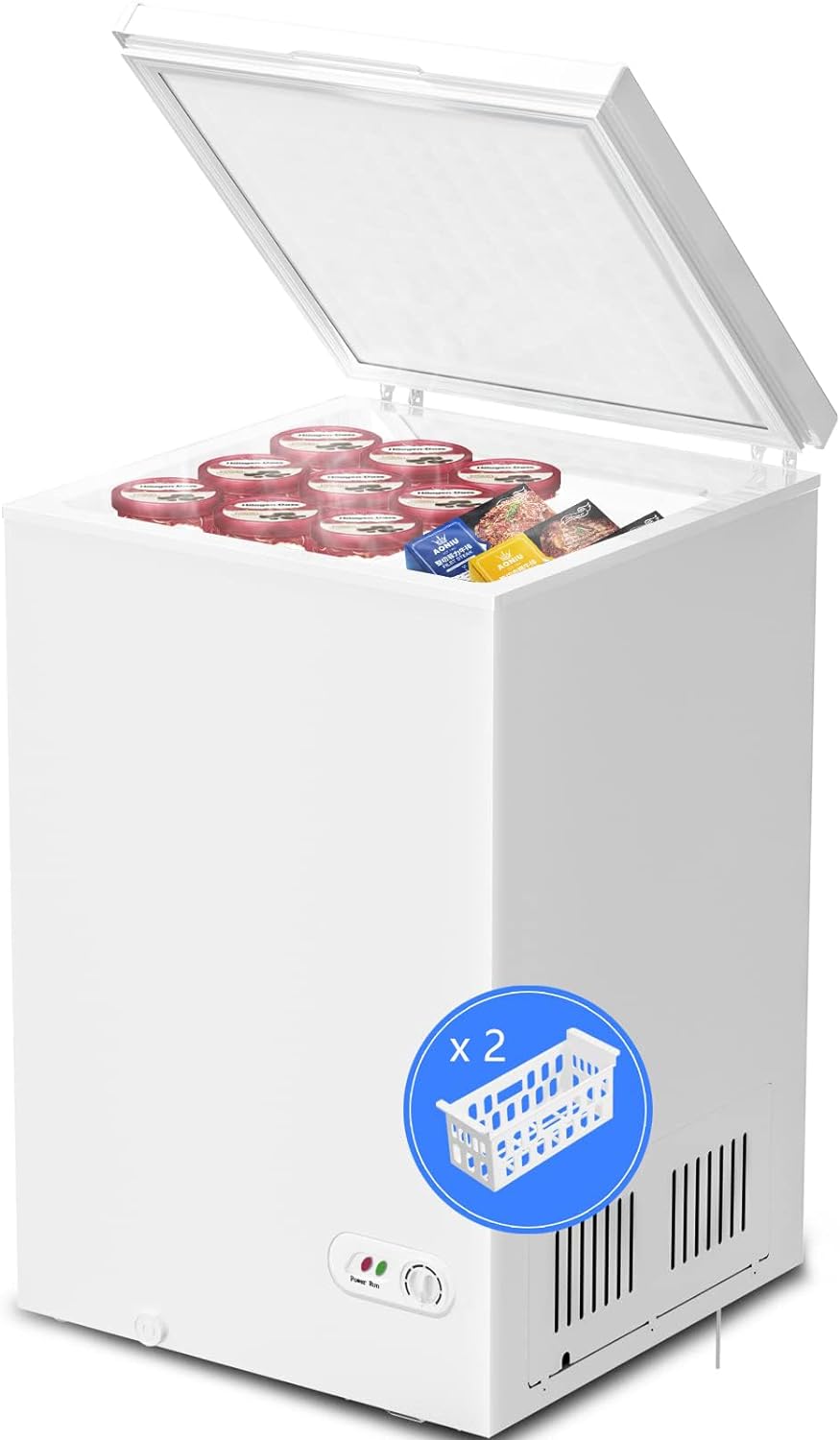 Kismile 3.5 Cubic Feet Chest Freezer with 2 Removable Baskets Free Standing Top...