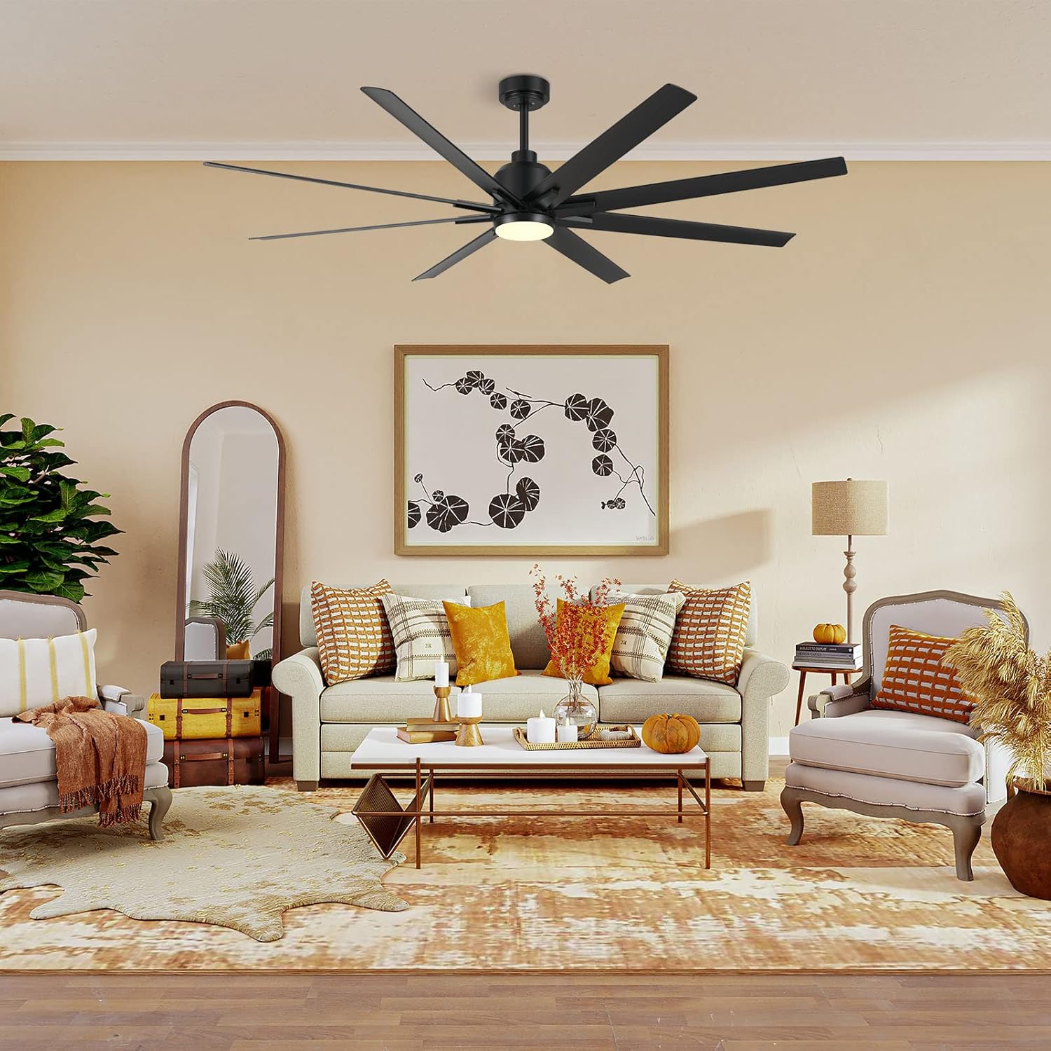 CJOY 72 inch Large Ceiling Fans with Lights and Remote, Black Modern Ceiling Fan...