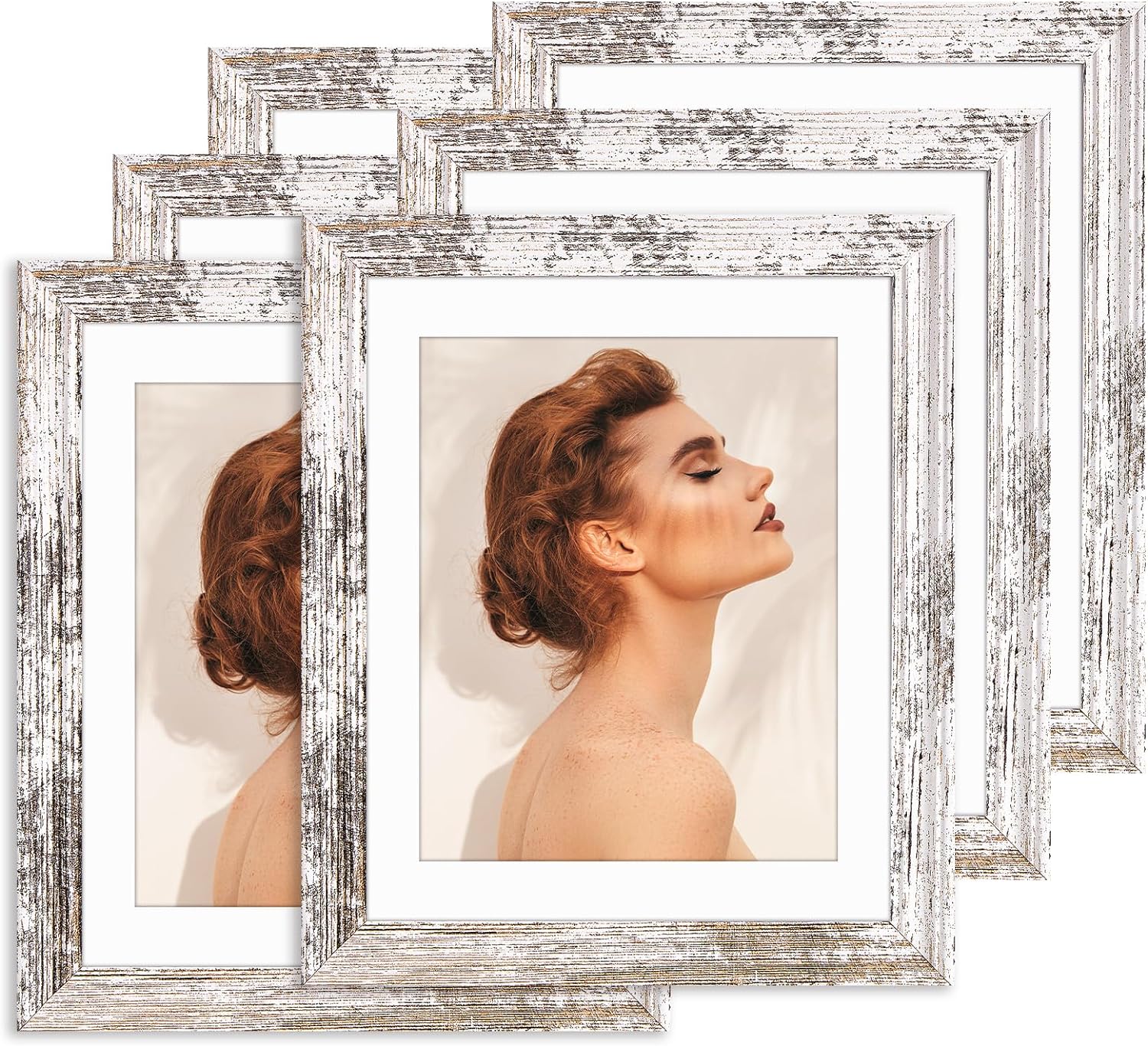 TWING 8X10 Picture Frame Distressed White Frame Set of 6, Rustic Picture Frames...