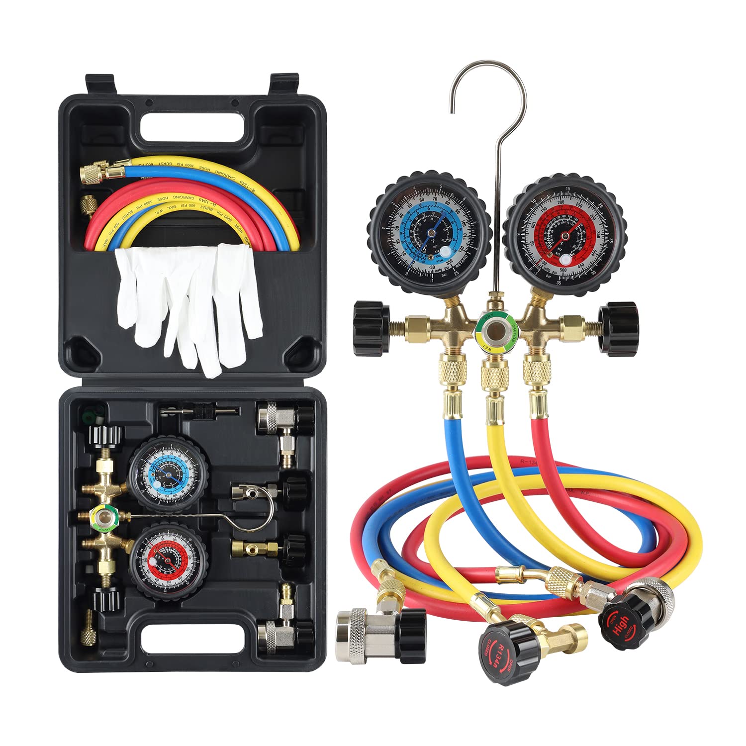 Lichamp AC Gauges R134a R22 R12 R502 A/C Diagnostic Manifold Gauge Set with 5FT...