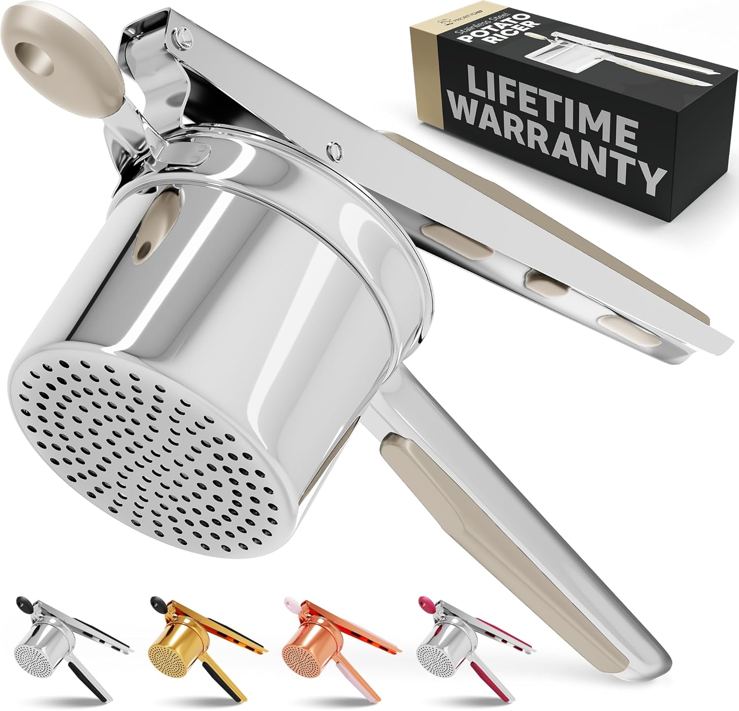 PriorityChef Large 15oz Potato Ricer, Heavy Duty Stainless Steel Potato Masher a...