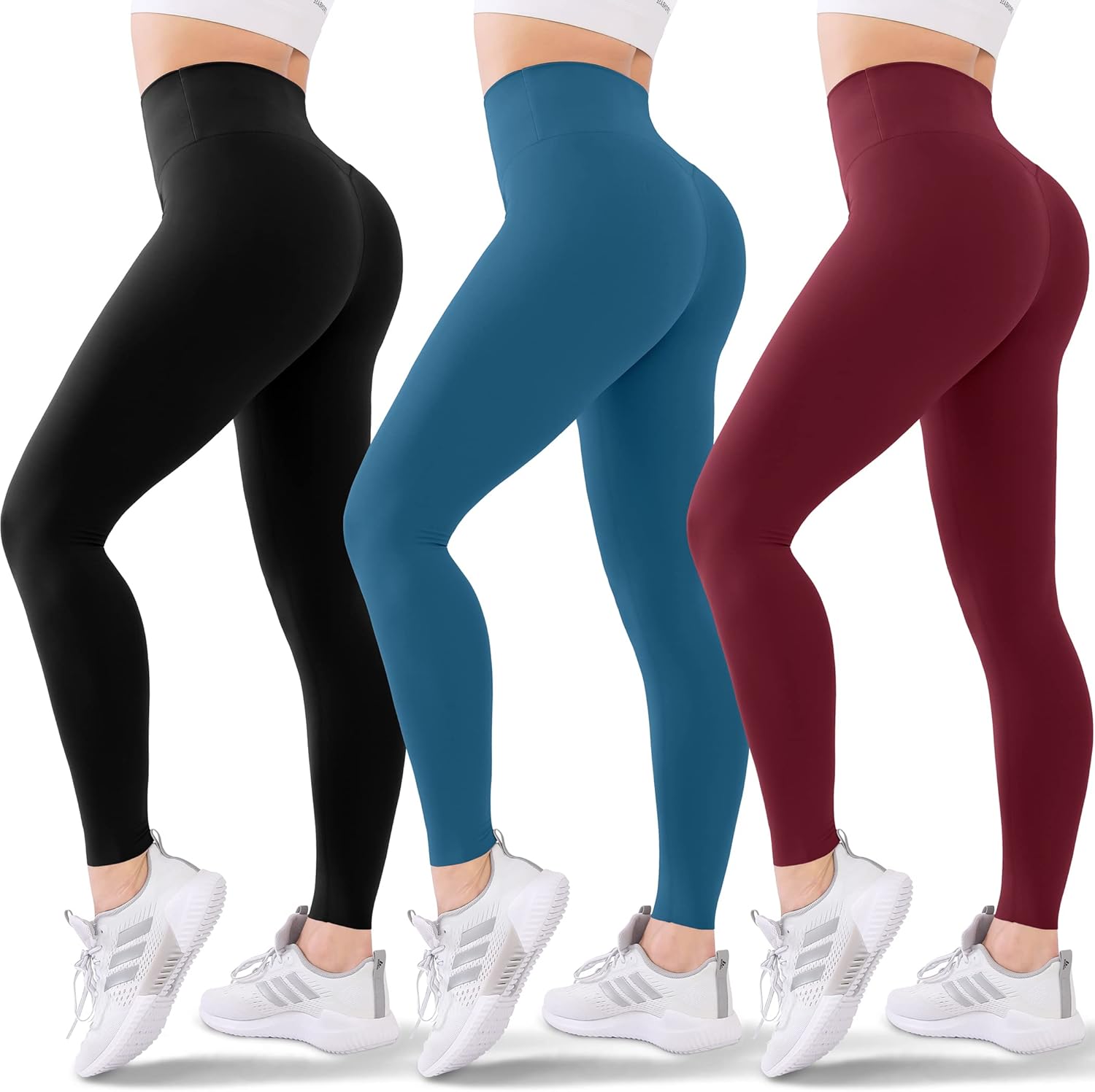 Blisset 3 Pack High Waisted Leggings for Women-Soft Athletic Tummy Control Pants...