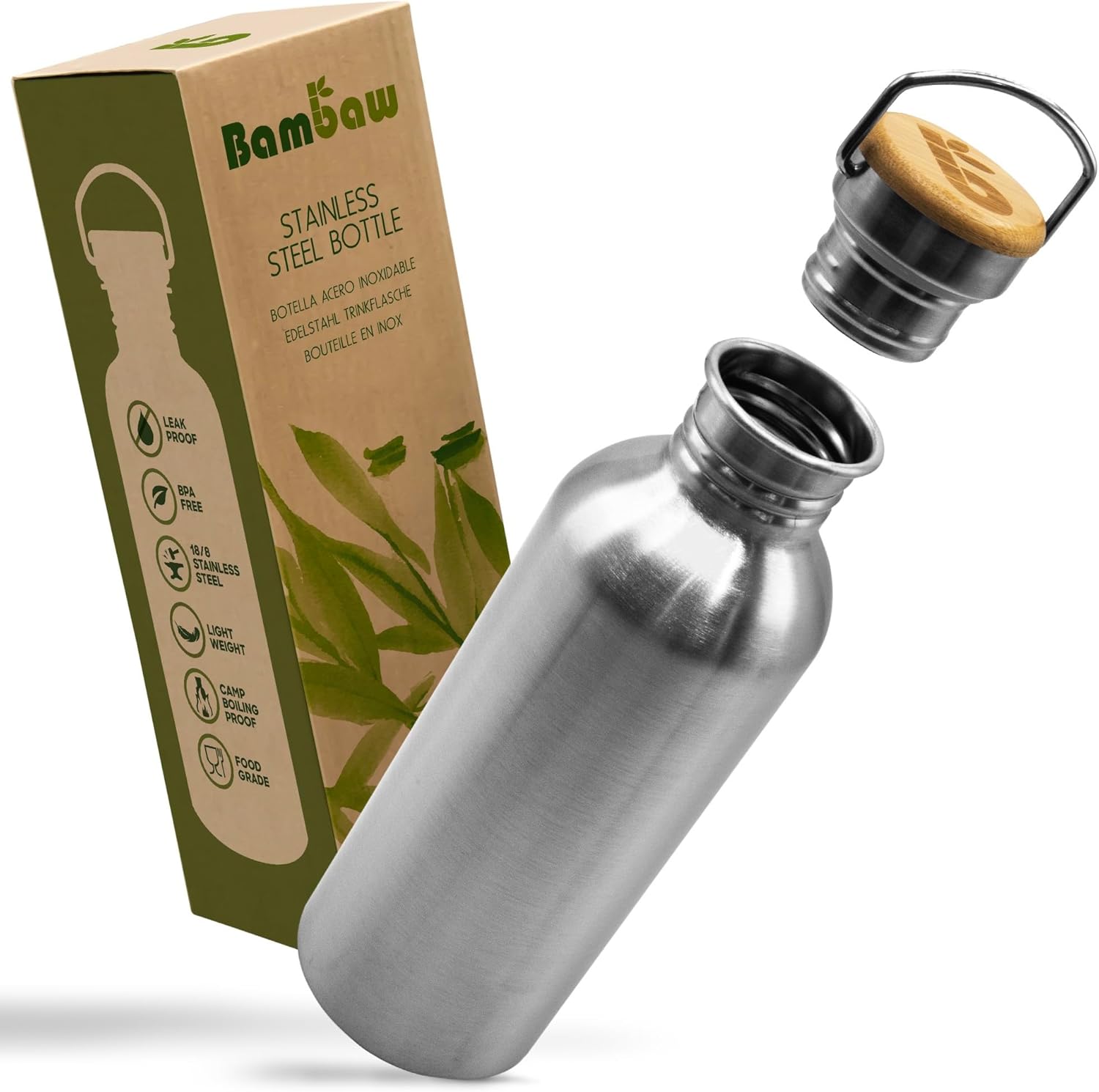 Bambaw 16 Oz Water Bottle | Water Bottle Stainless Steel | Non-insulated Single...