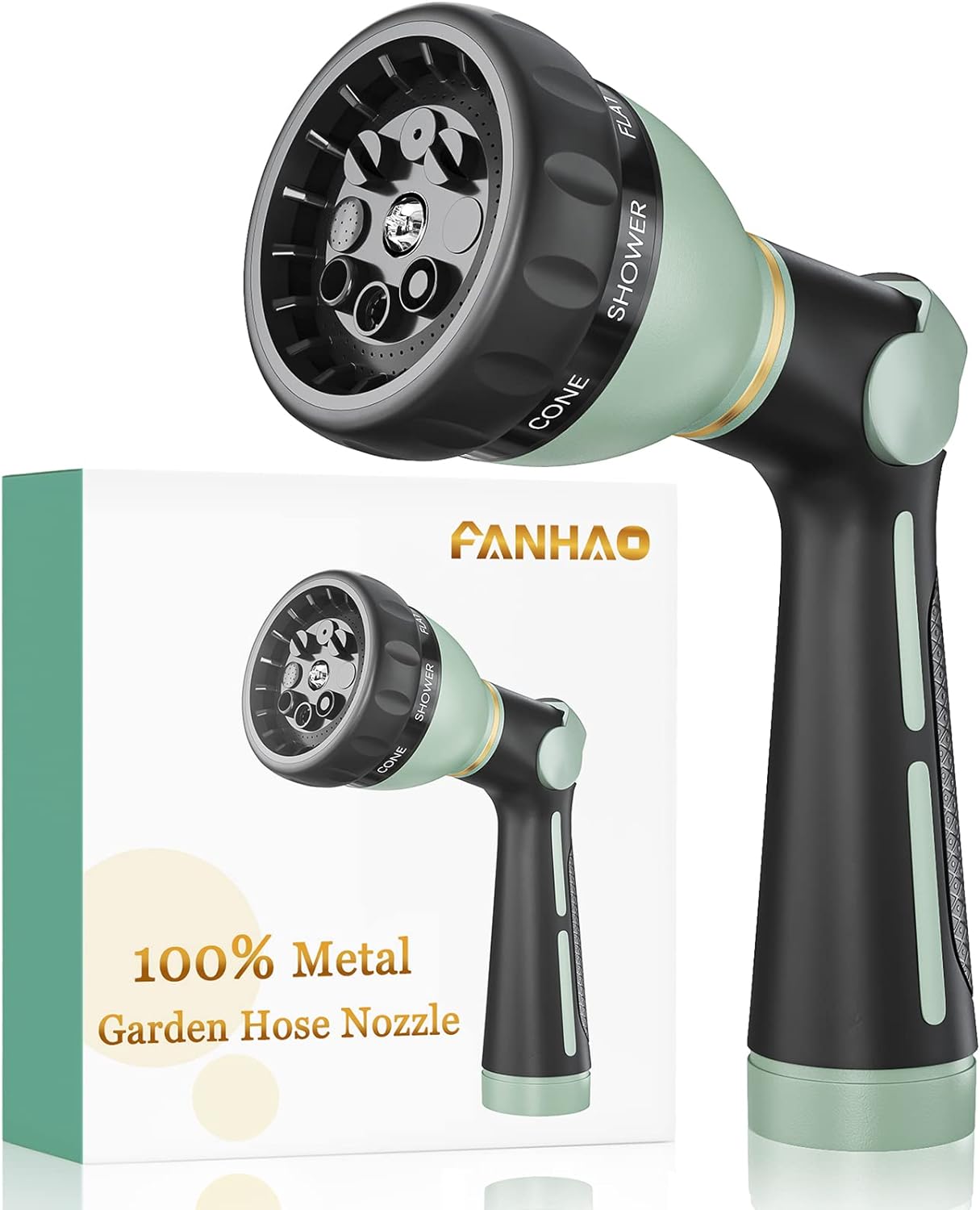 FANHAO Garden Hose Nozzle Heavy Duty, 100% Metal Water Hose Nozzle Sprayer with...