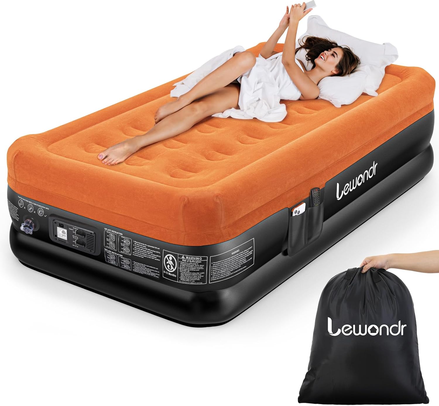 Twin Air Mattress with Built in Pump,18" Deluxe Blow Up Mattress, Adjustable Sel...