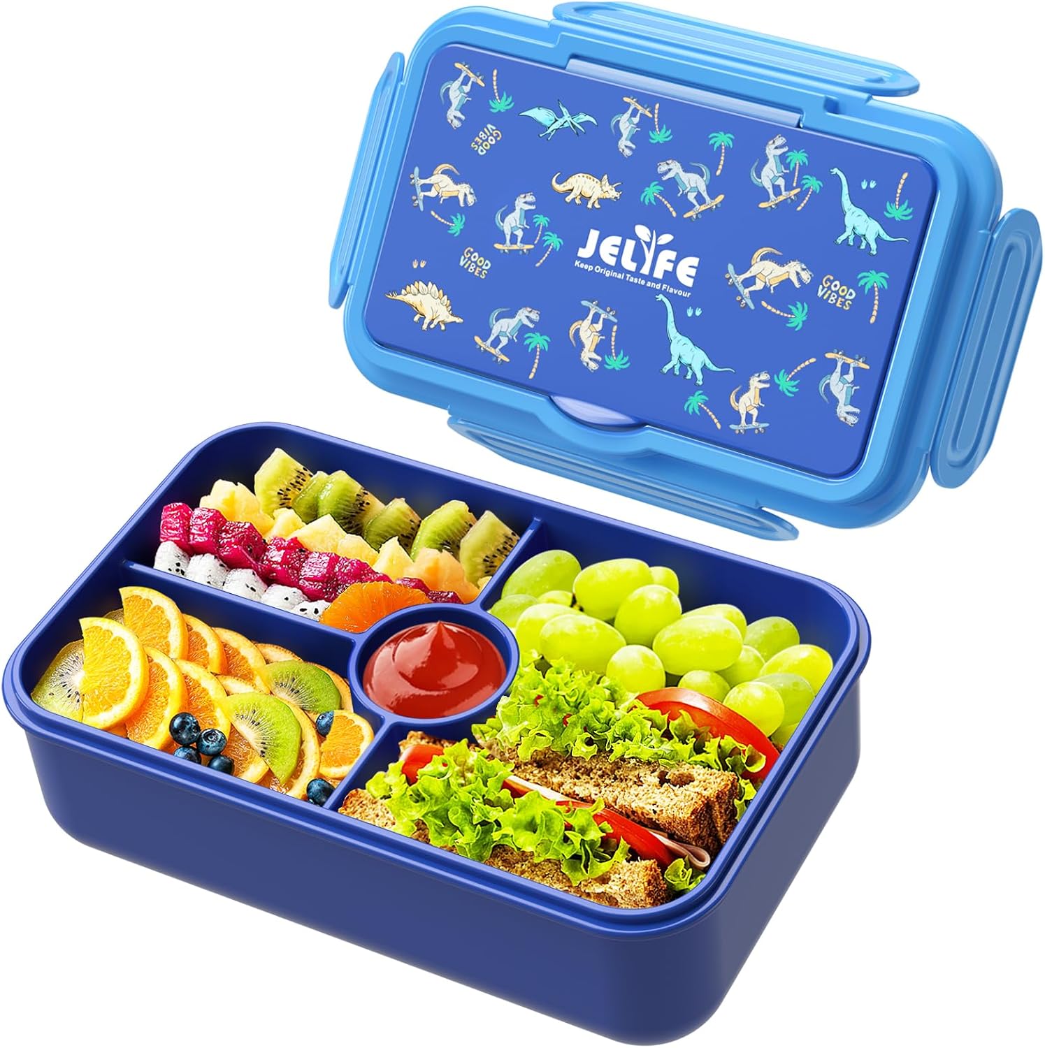 Jelife Bento Lunch Box - Kids Prints Leakproof 4 Compartments Large Bento-Style...