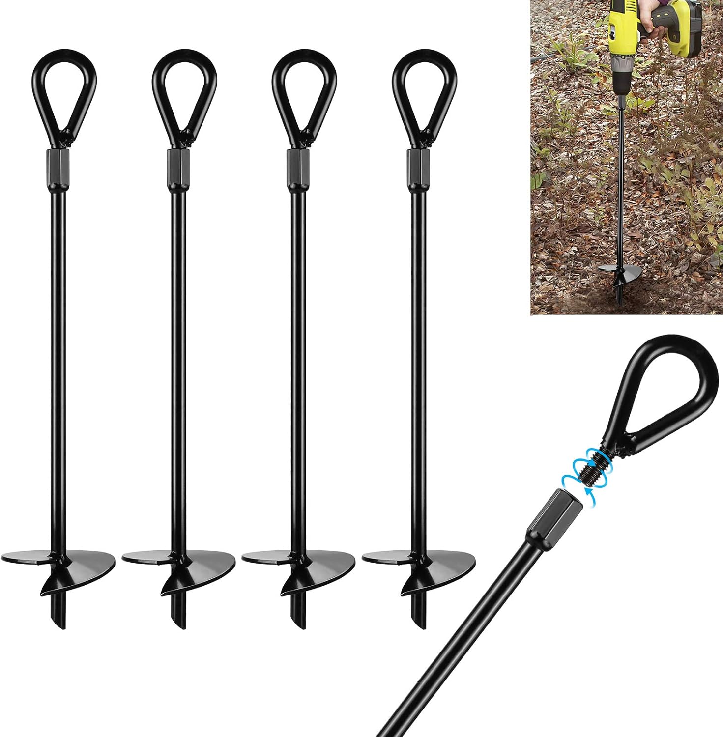 Ground Anchors, AGPtEK 4 Packs Ground Anchor Kit with 15 Inches Long and 0.5 Inc...