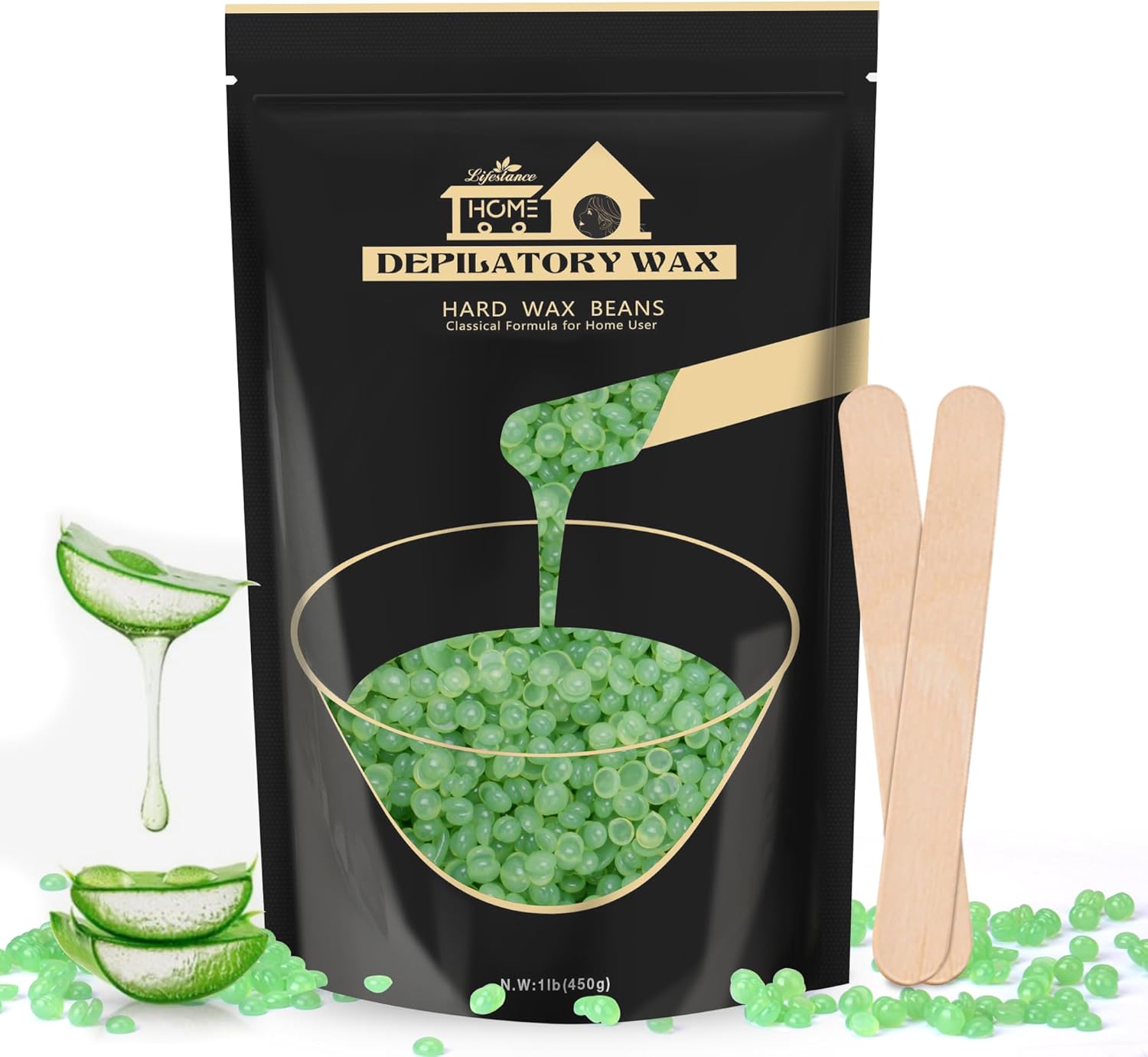 Lifestance Hard Wax Beads 450g, Aloe Vera Wax for Sensitive Skin Hair Removal, H...