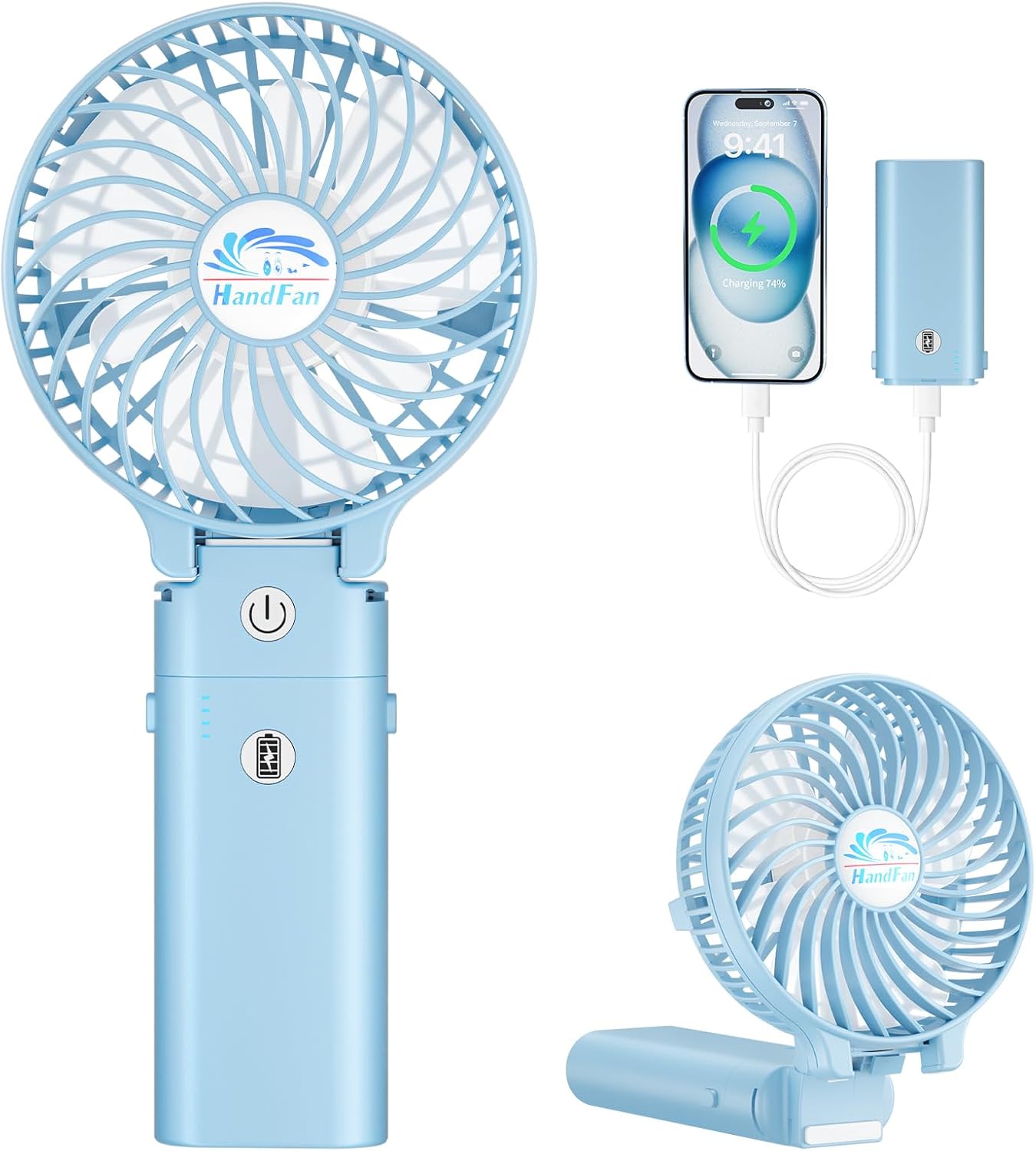 HandFan 5200mAh Hand Held Fan Rechargeable, 5-20 Working Hours Personal Fans, 3...