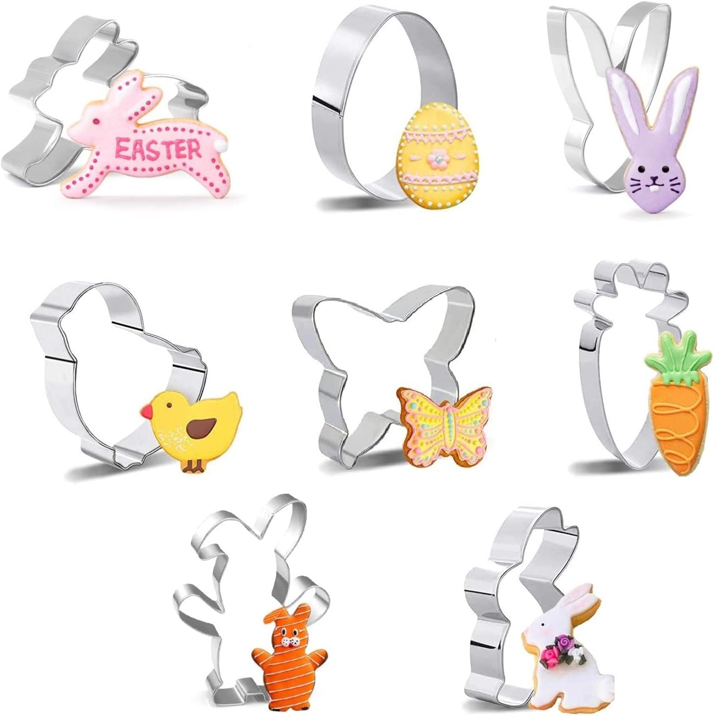 Easter Cookie Cutter Set, 8Pcs Stainless Steel Easter Cookie Cutters - Rabbit, C...