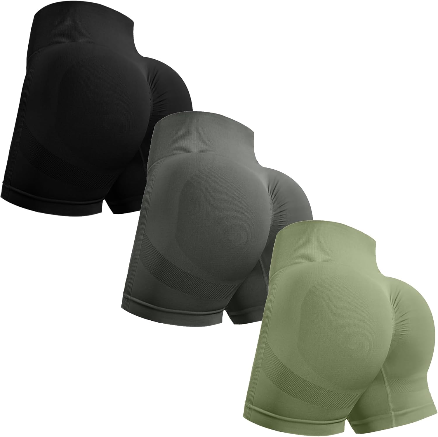 OVESPORT 3 Piece Workout Shorts for Women Seamless Scrunch Butt Lifting High Wai...