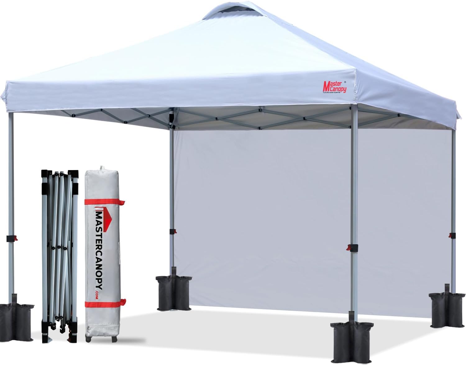 MasterCanopy Durable Ez Pop-up Gazebo Tent with 1 Sidewall(2.5x2.5M,White) 2.5X2...