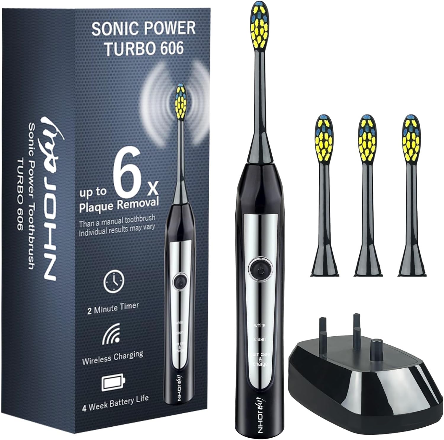 JOHN Sonic Electric Toothbrush for Adults, 6X Cleaning Power, 4 Weeks of Use Rec...