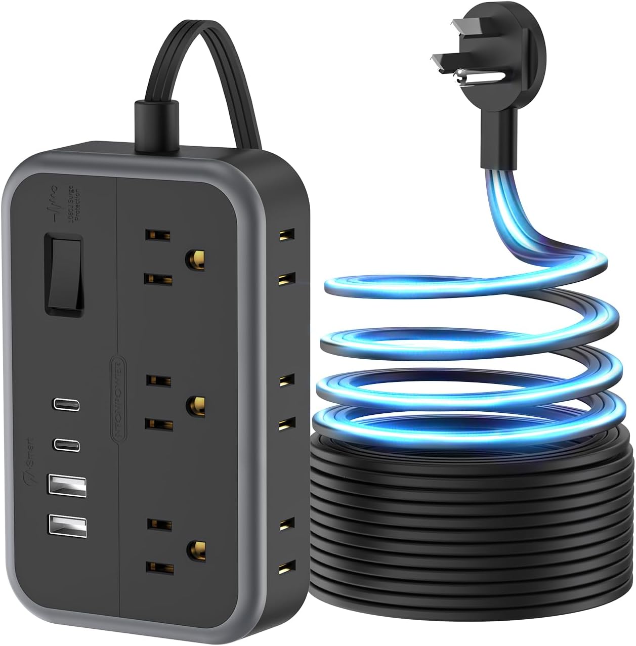 10 IN1 Extension Cord with Multiple Outlets NTONPOWER Flat Plug Power Strip with...