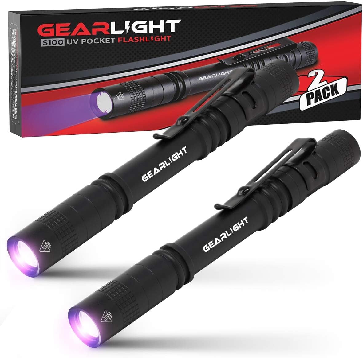 GearLight UV Black Light Flashlight S100 [2 Pack] - Mini Blacklight Ultraviolet...