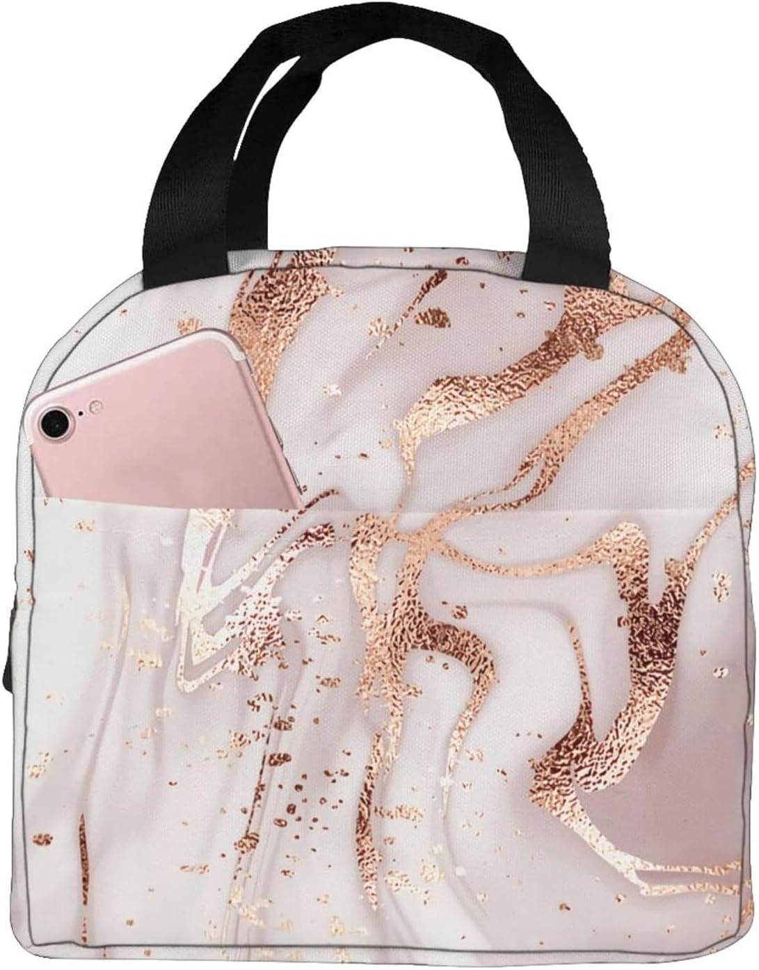Reusable Insulated Lunch Bag, Rose Golden Marble Lunch Bag, Portable Tote Lunch...