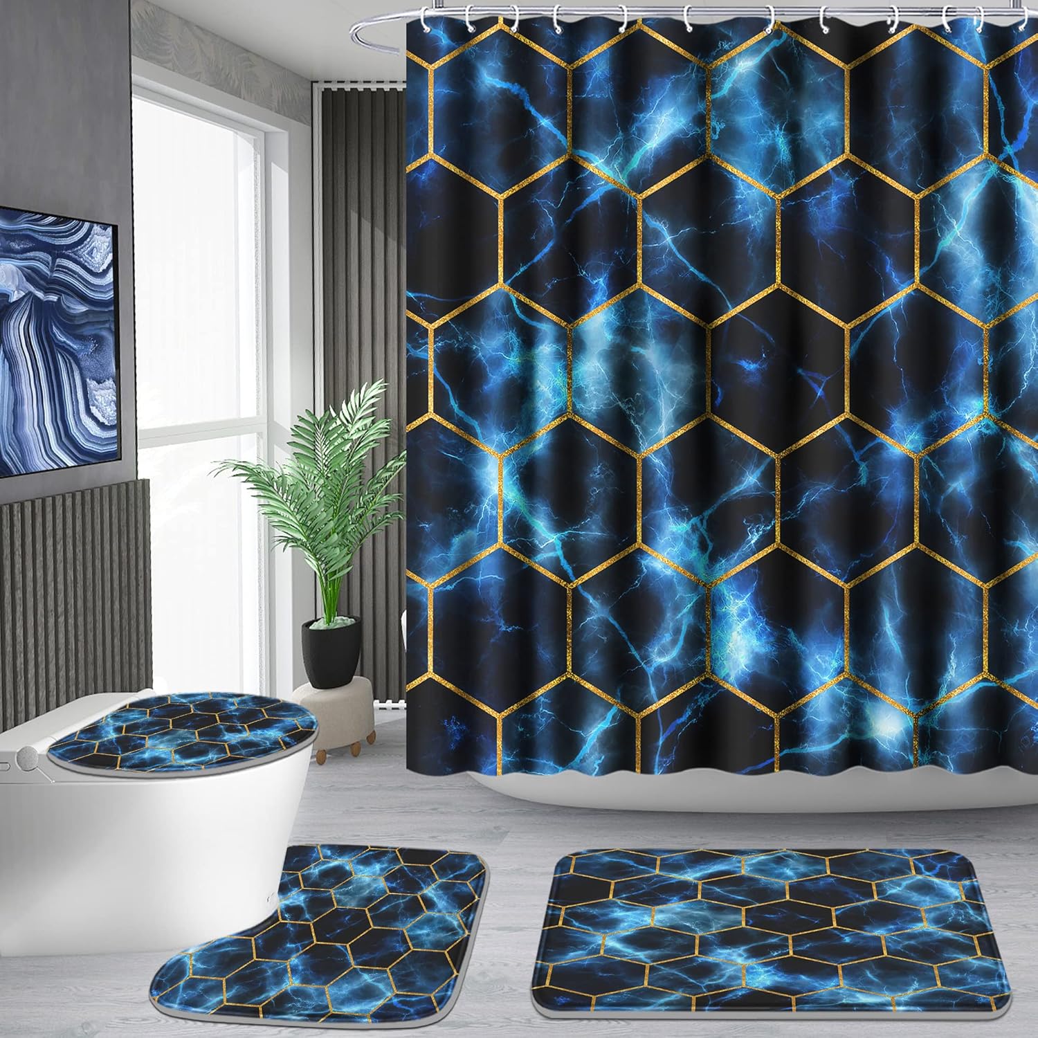 Poedist Shower Curtain Set with Rugs,Bathroom Accessory Set, Including Non-Slip...