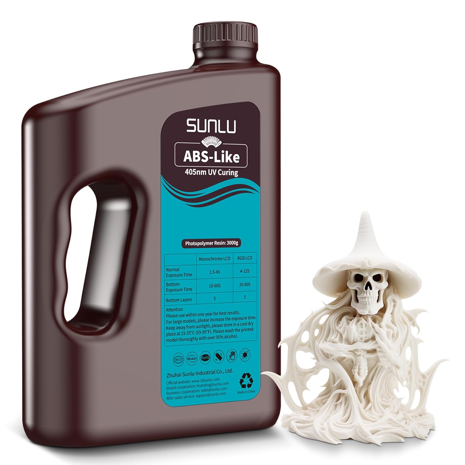 SUNLU ABS Like Resin 3kg, Large Bottle Strong Fast Curing 3D Printer Resin, 395...