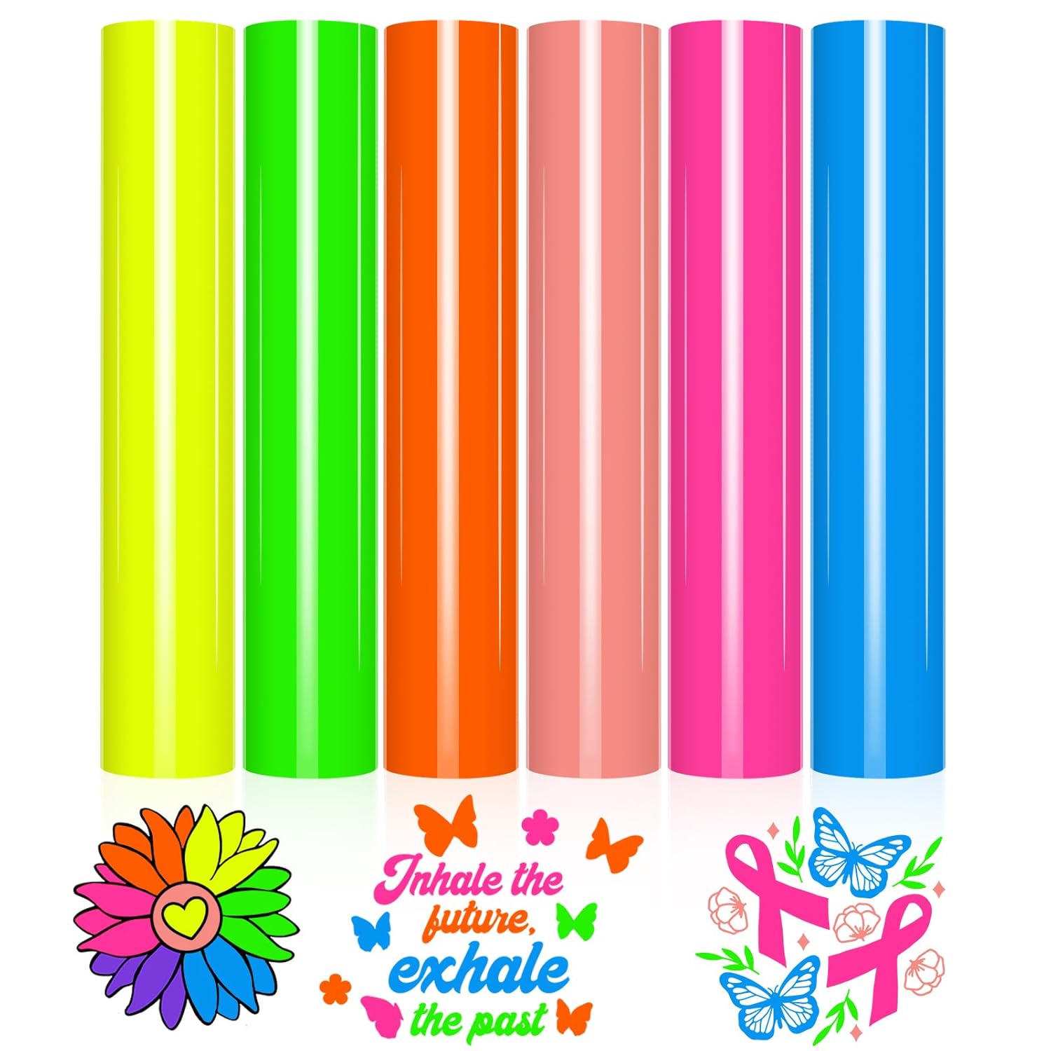 VINYL FROG Heat Transfer Vinyl Bundle 6 Pack Neon Colour HTV Vinyl Sheets 12''x1...