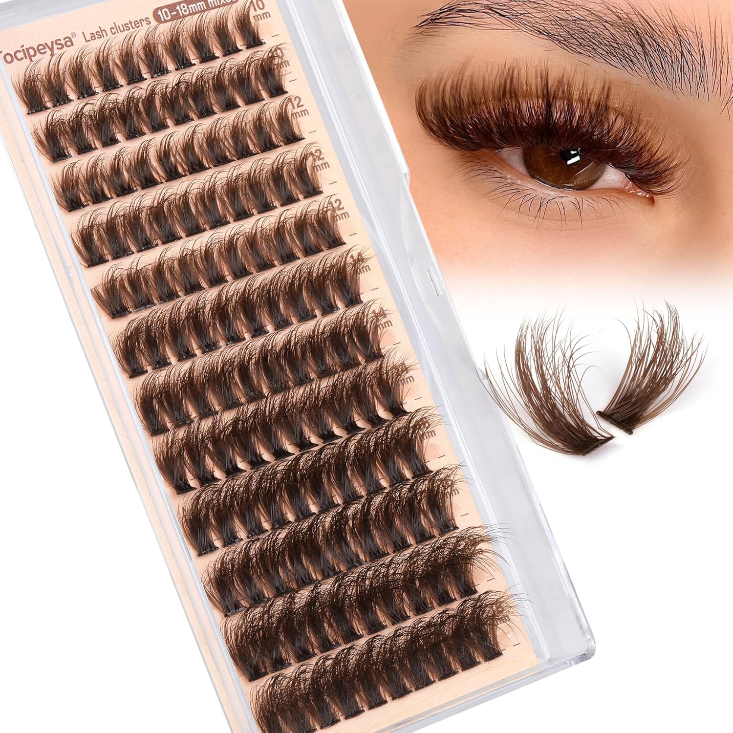 Focipeysa Brown Lash Clusters Fluffy Eyelash Clust...
