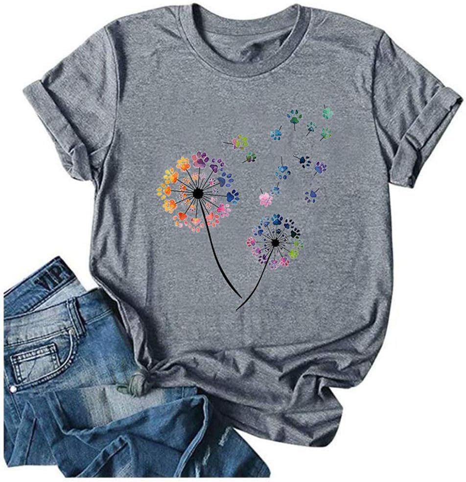 Anbech Womens Dandelion Graphic T-Shirts Teen Girls Cute Sunflower Print Casual...