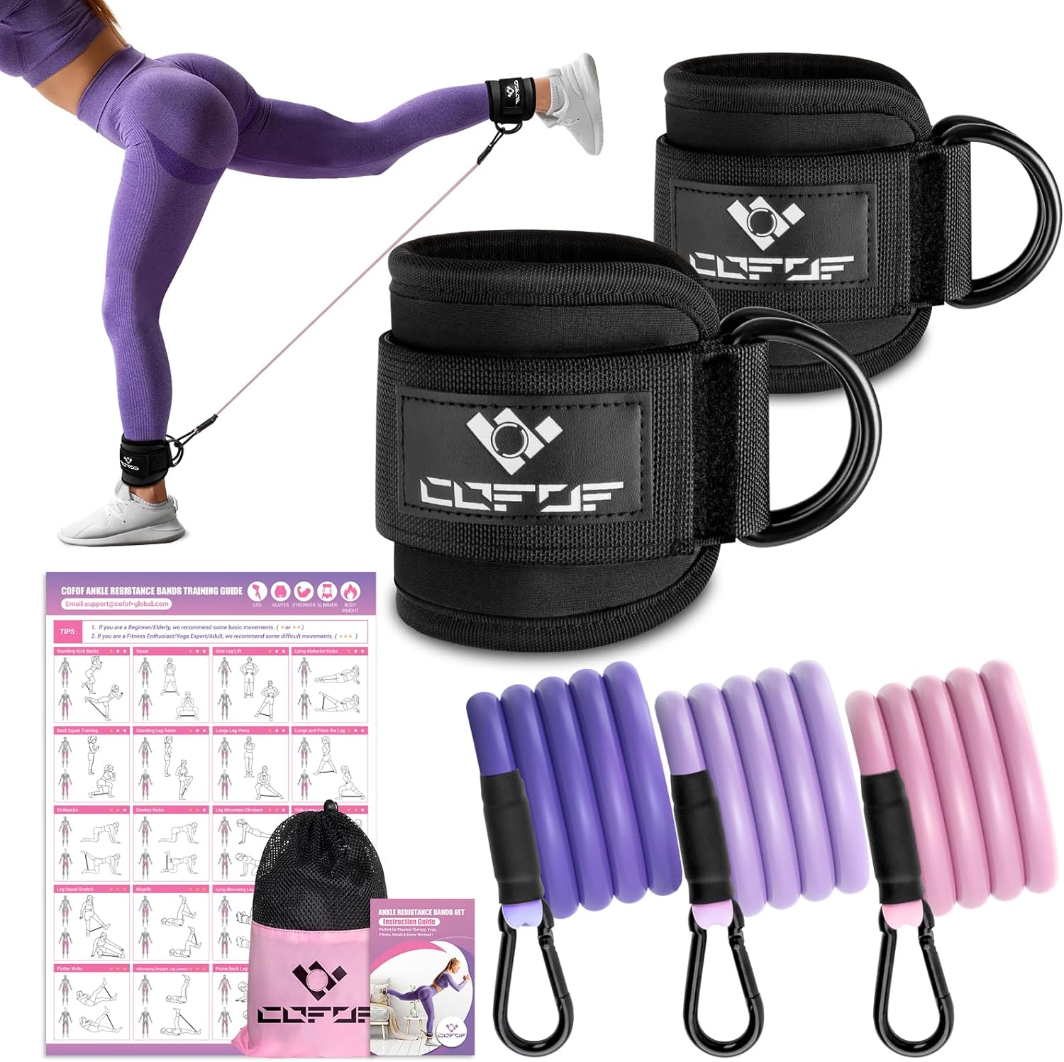 Ankle Resistance Bands with Cuffs, Ankle Bands for Working Out, Ankle Band Cuff...
