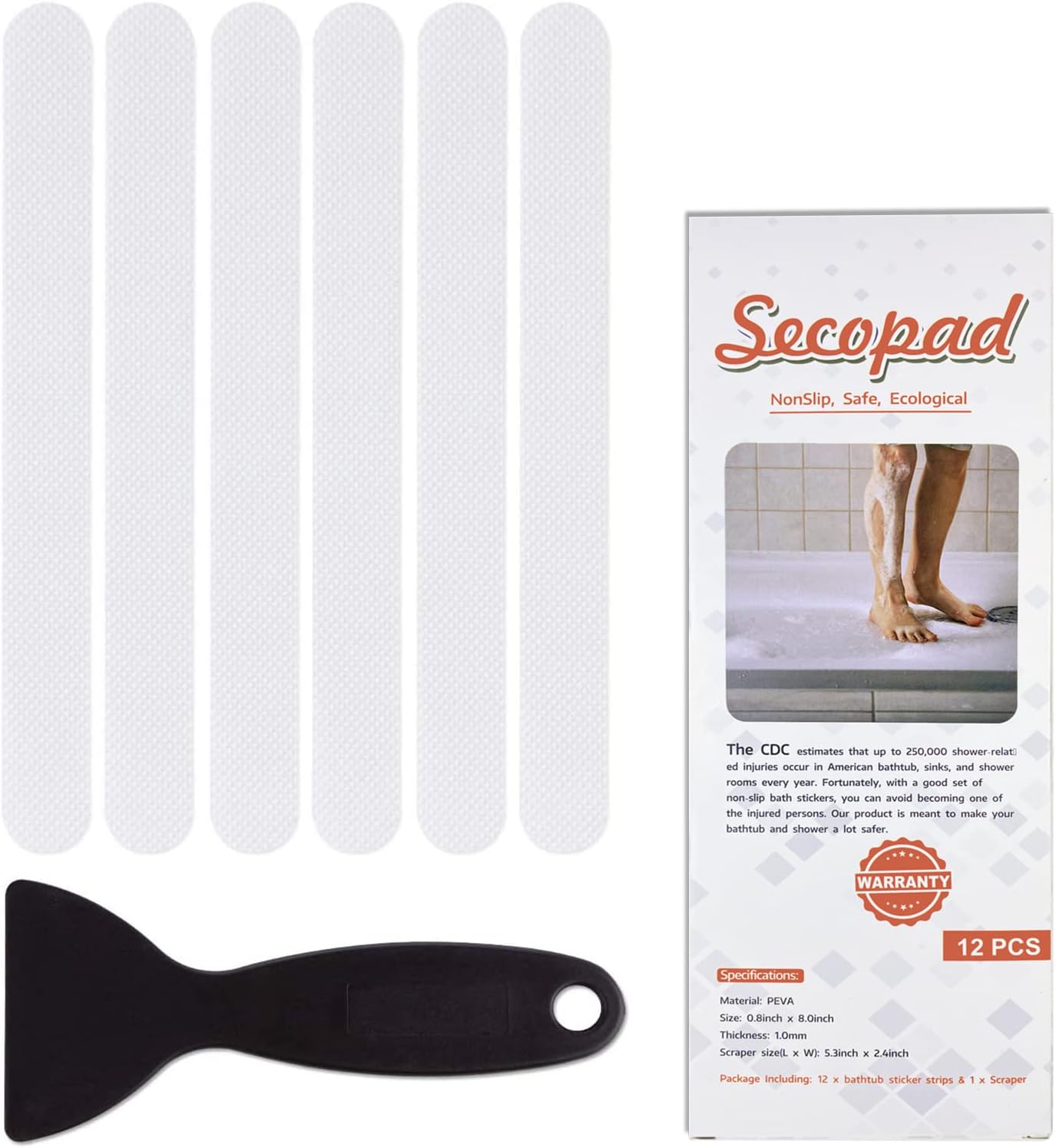 Anti Slip Shower Stickers, Safety Bathtub Strips Adhesive Decals with Premium Sc...