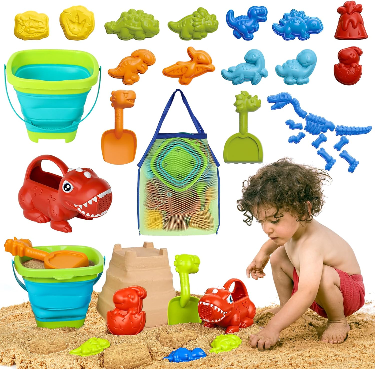 Lehoo Castle Beach Sand Toys, Sandbox Toys with Collapsible Sand Buckets and Sho...