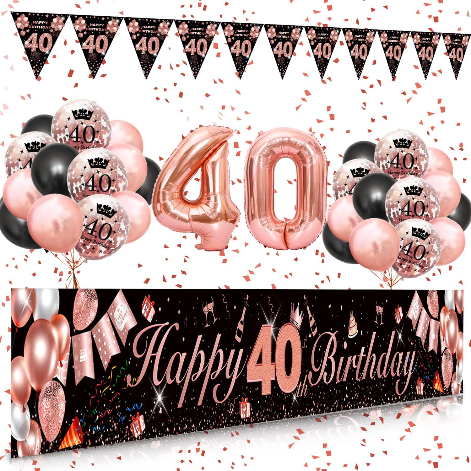 40th Birthday Decorations for Women, SWPEED 40th Birthday Decoration Kit with Ro...