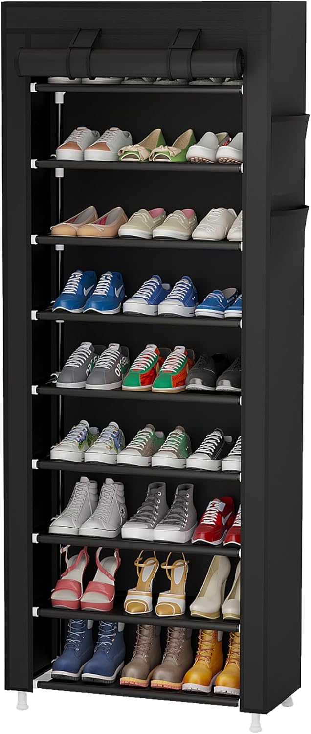 9 Tier Shoe Rack Organizer,Portable Shoe Shelf with Nonwoven Fabric Cover for Cl...