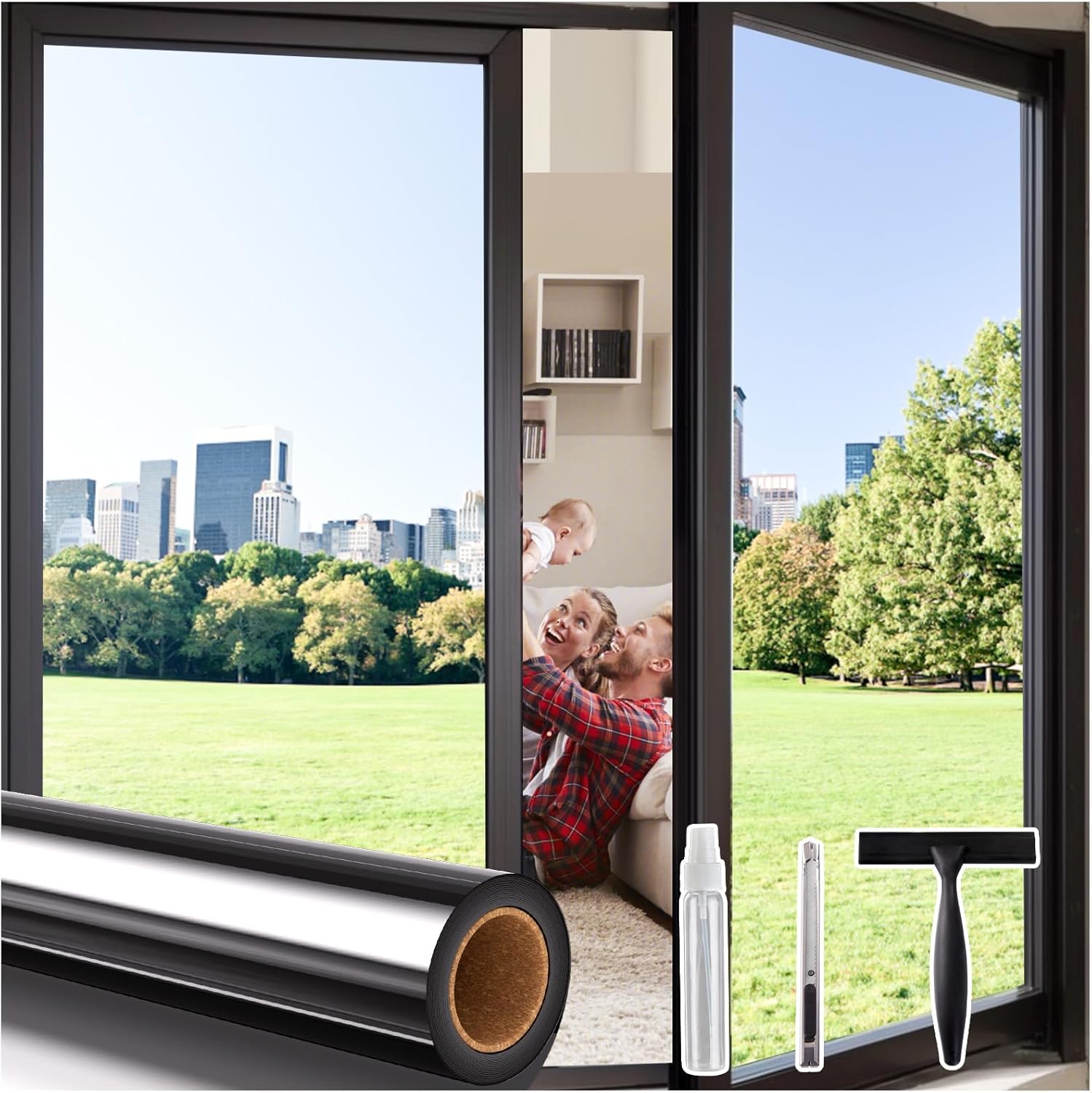 Coavas Heat Blocking Window Privacy Film One Way Home Window Tint Kit See Out No...