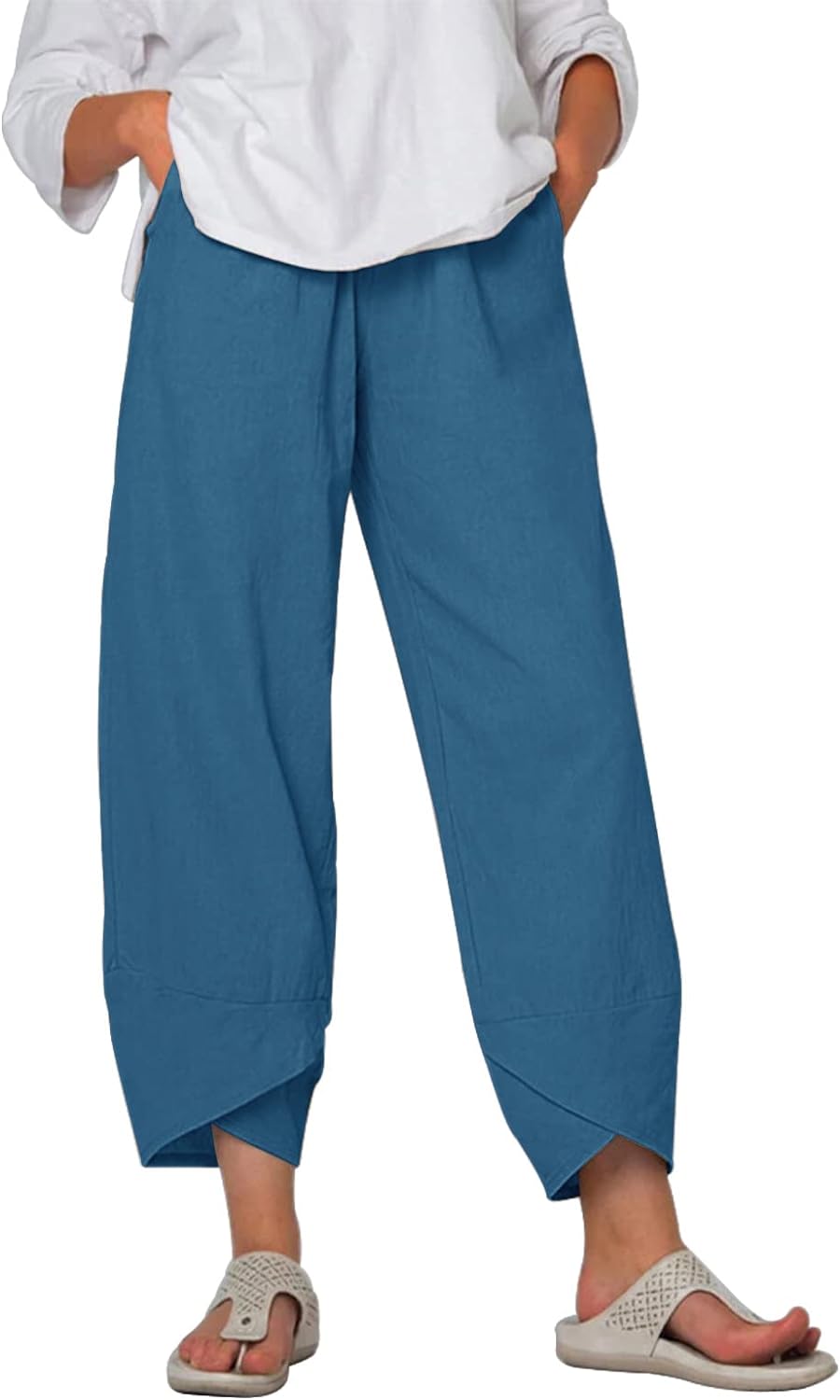Yuson Girl Women's Trousers Loose Fit Hippie Elasticated Waist with Pockets Crop...