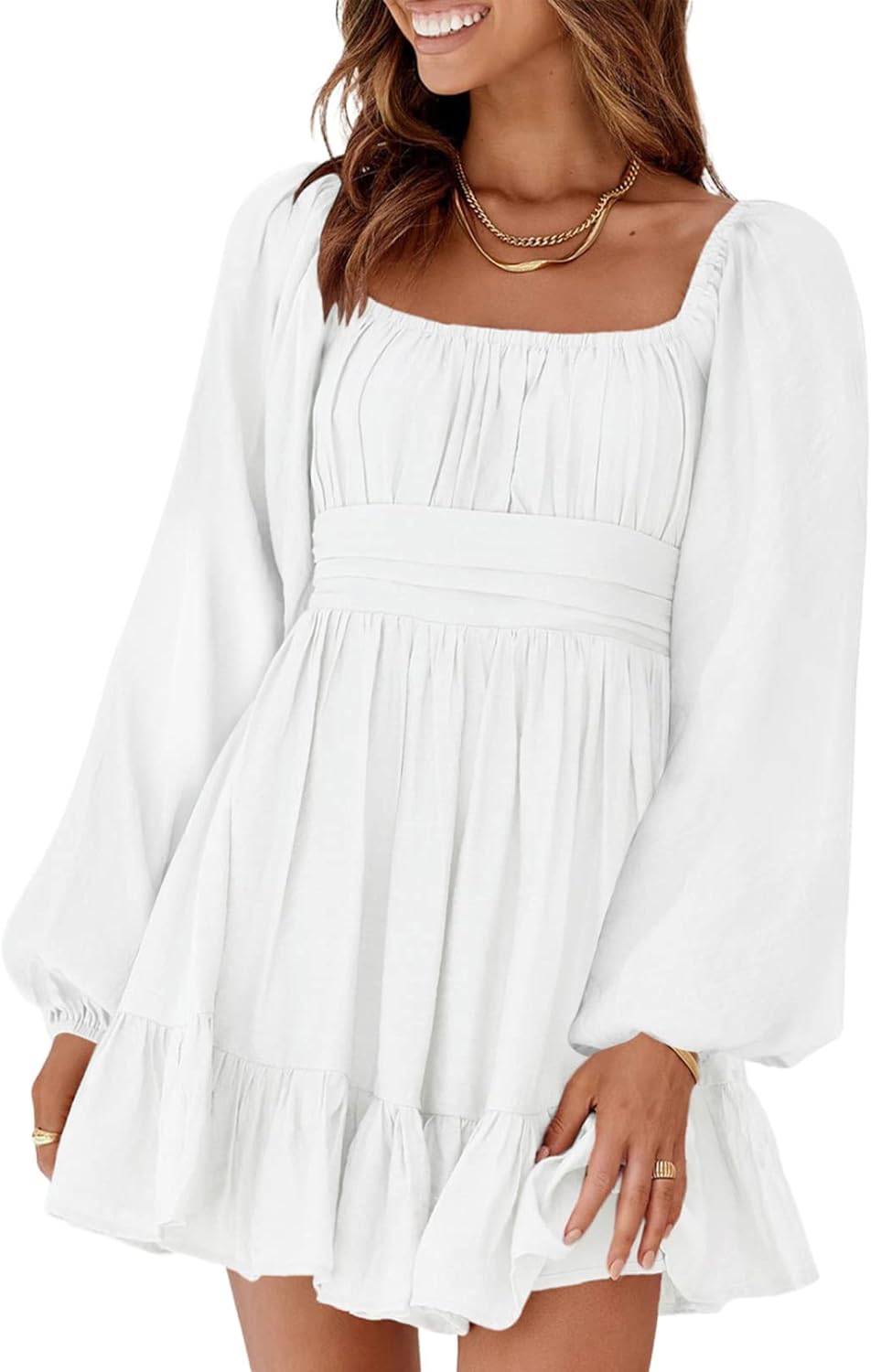 Dokotoo Womens Dress Long Lantern Sleeve Square Neck Tie Backless Sexy Dress Ruf...