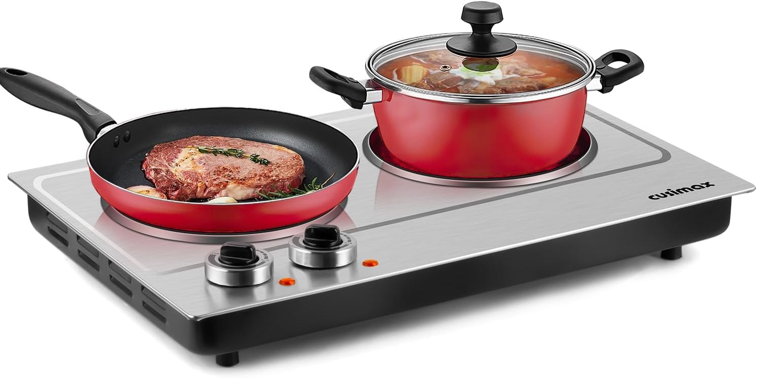 CUSIMAX Hot Plate, 1800W Double Burners, Infrared Cooktop, Electric Ceramic Hot...